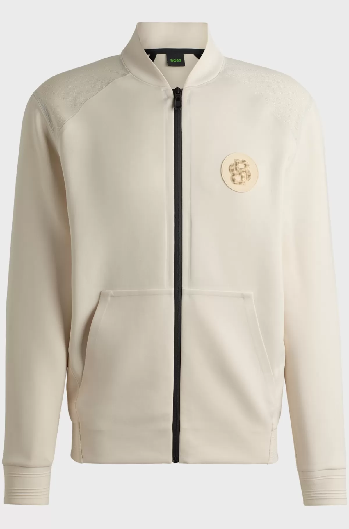 HUGO BOSS Sweatshirt Med Regular Fit Og Lynlås Samt Badge Med Dobbeltmonogram Naturlig Outlet