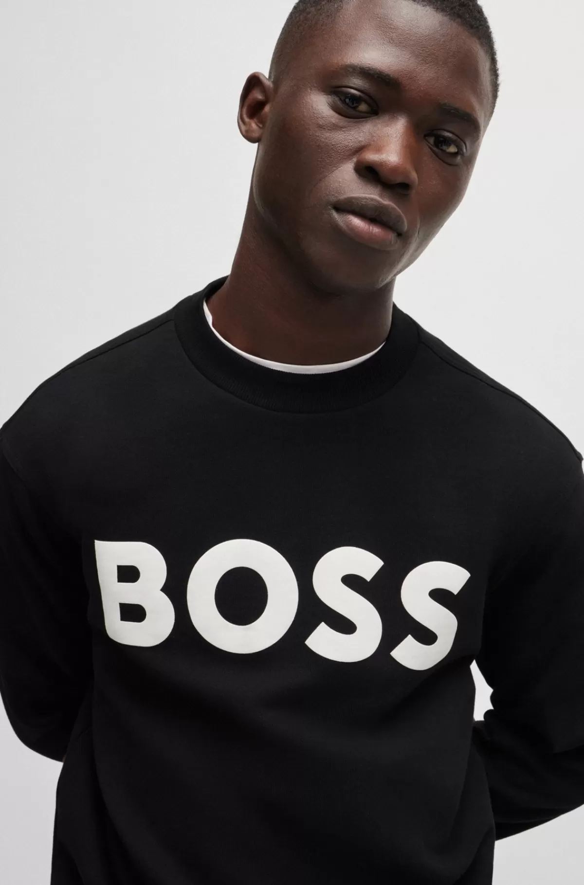 HUGO BOSS Sweatshirt Med Relaxed Fit I Bomuldsfrotté Med Logoprint Sort Discount