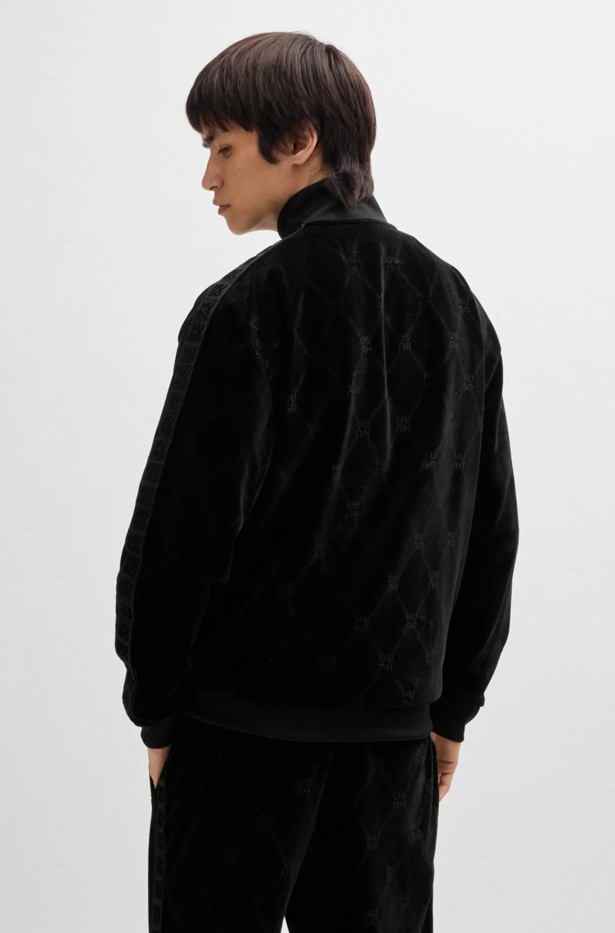 HUGO BOSS Sweatshirt Med Relaxed Fit I Fløjl Med Stræk Og Signaturkædemønster Sort Cheap