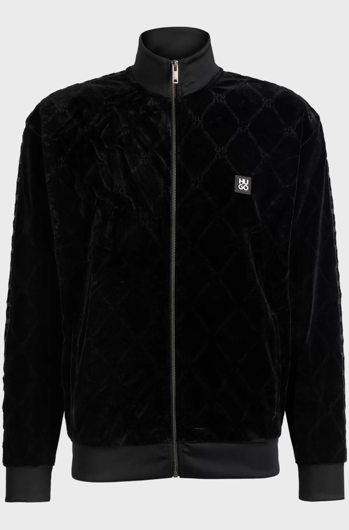 HUGO BOSS Sweatshirt Med Relaxed Fit I Fløjl Med Stræk Og Signaturkædemønster Sort Cheap