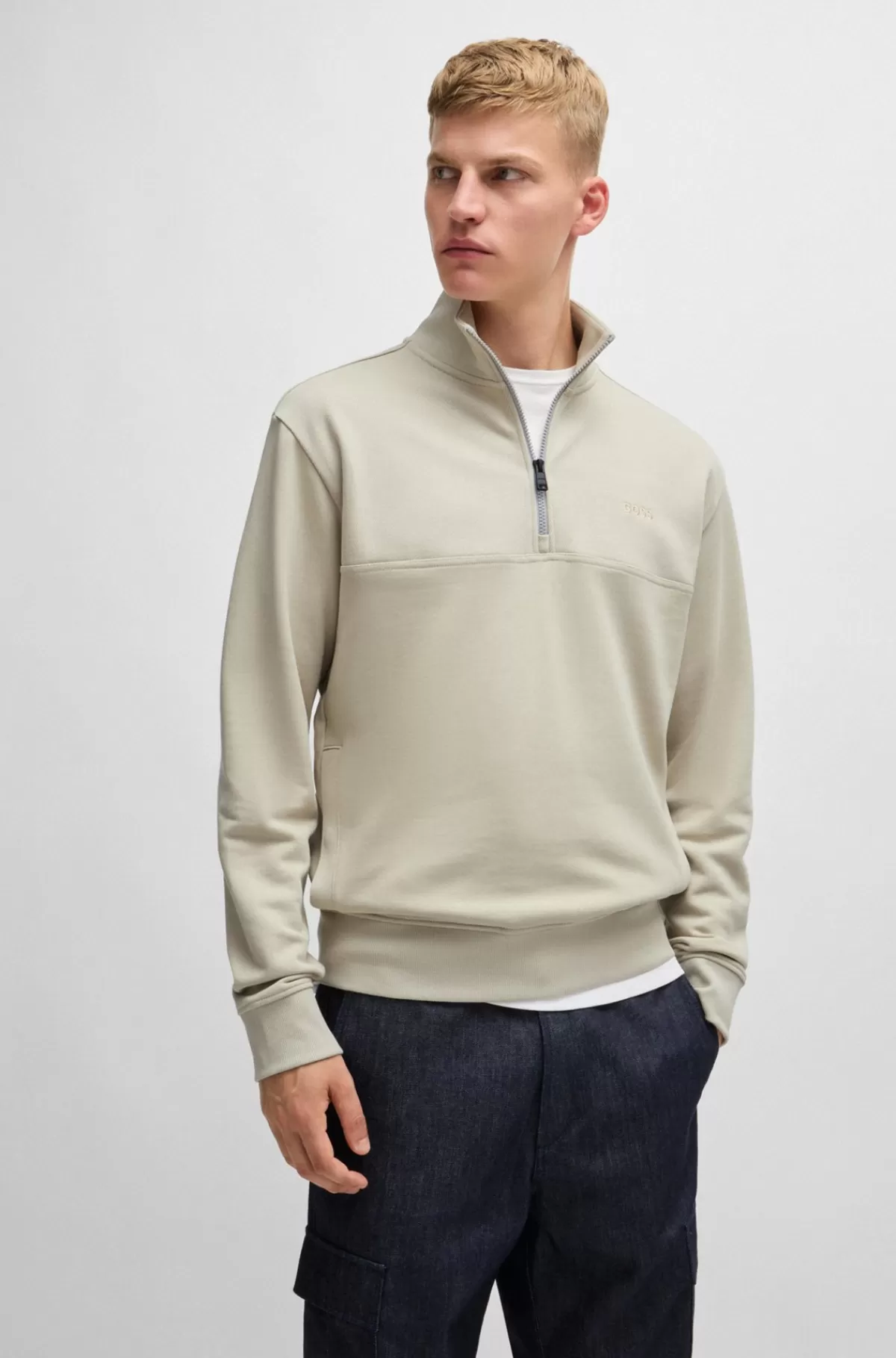 HUGO BOSS Sweatshirt Med Relaxed Fit Og Lynlås I Halsen I Sweatkvalitet Af Bomuld Naturlig Store