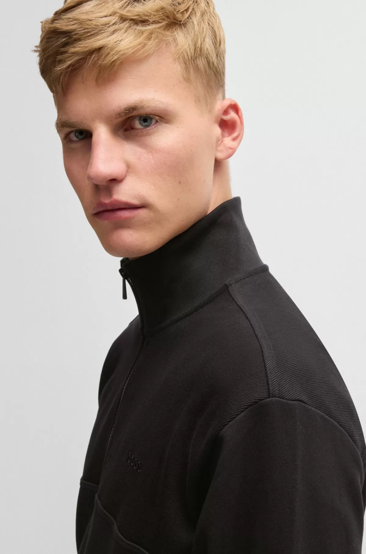 HUGO BOSS Sweatshirt Med Relaxed Fit Og Lynlås I Halsen I Sweatkvalitet Af Bomuld Sort Clearance