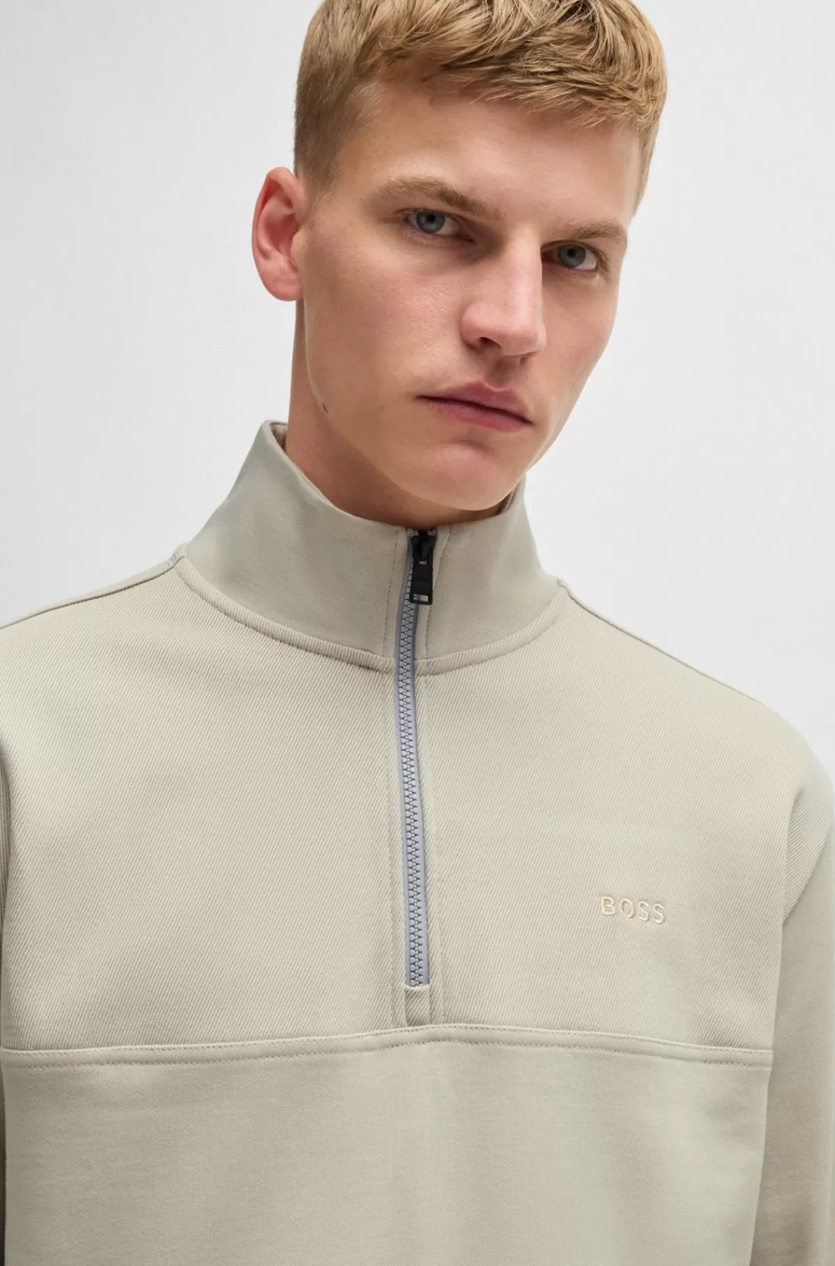HUGO BOSS Sweatshirt Med Relaxed Fit Og Lynlås I Halsen I Sweatkvalitet Af Bomuld Naturlig Store