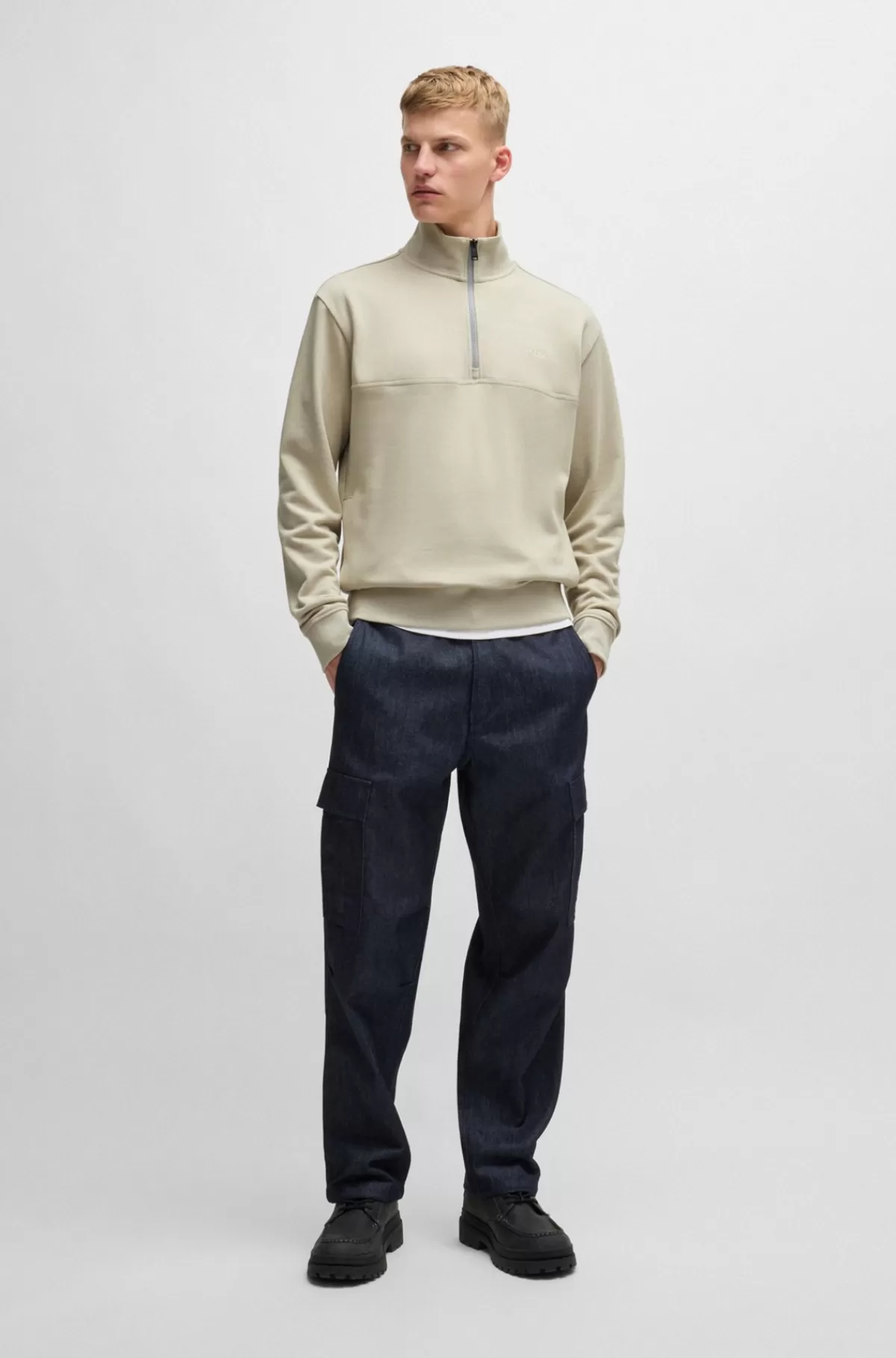 HUGO BOSS Sweatshirt Med Relaxed Fit Og Lynlås I Halsen I Sweatkvalitet Af Bomuld Naturlig Store