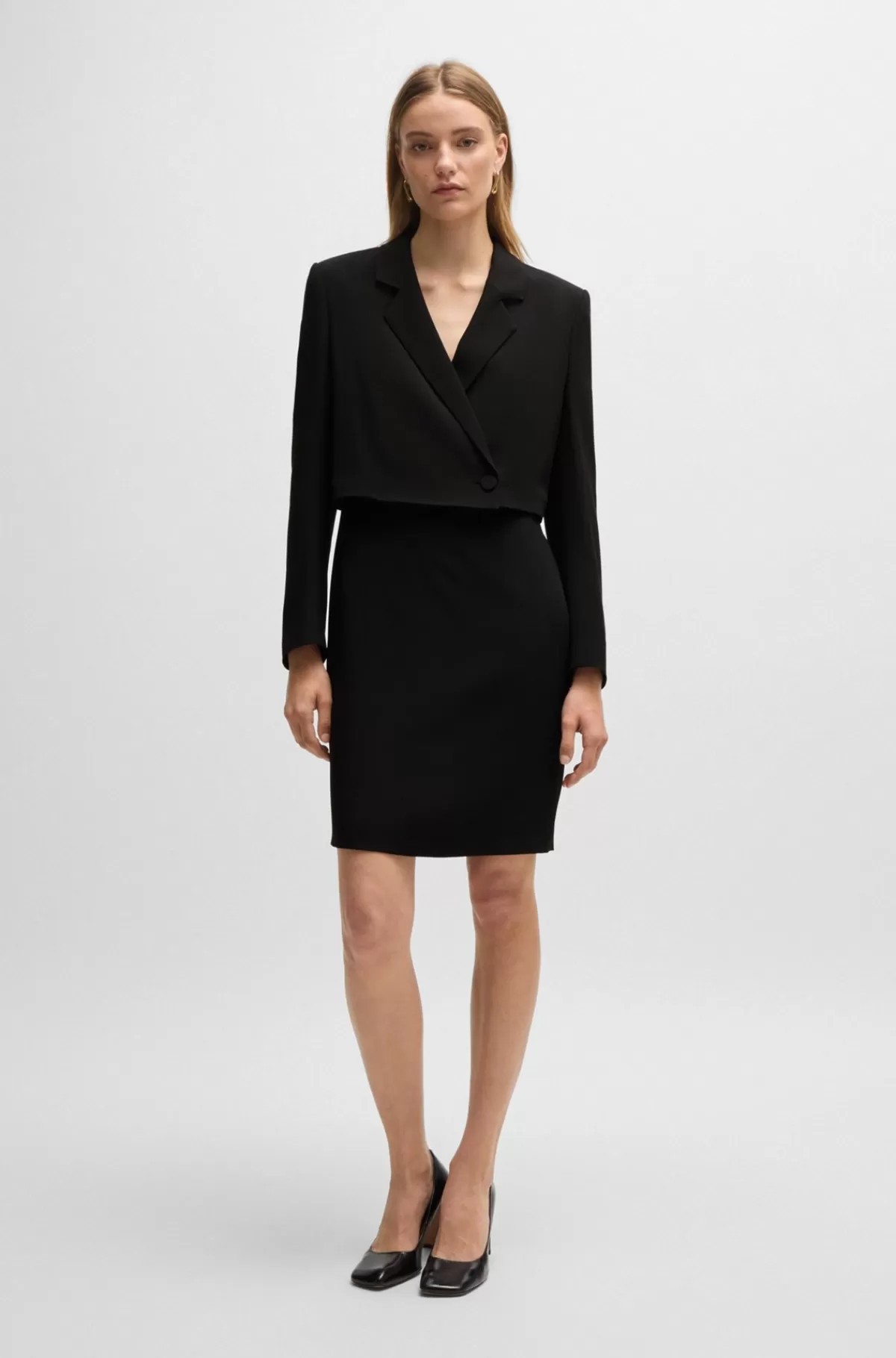 HUGO BOSS Tailored Kjole I Mat Stof Sort Cheap