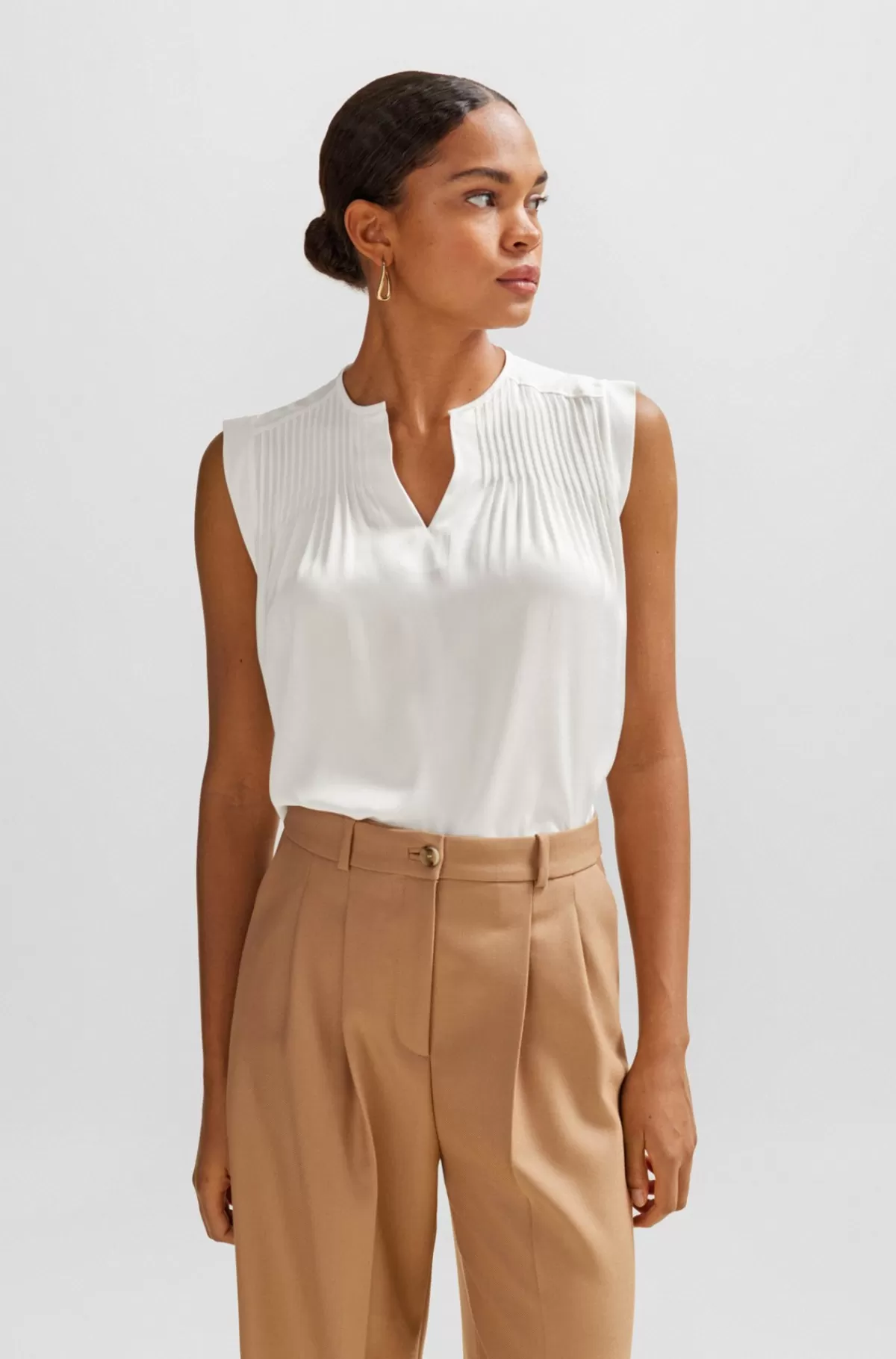 HUGO BOSS Tailored Skjorte I Relaxed Fit I Silke Med Stræk Hvid Store