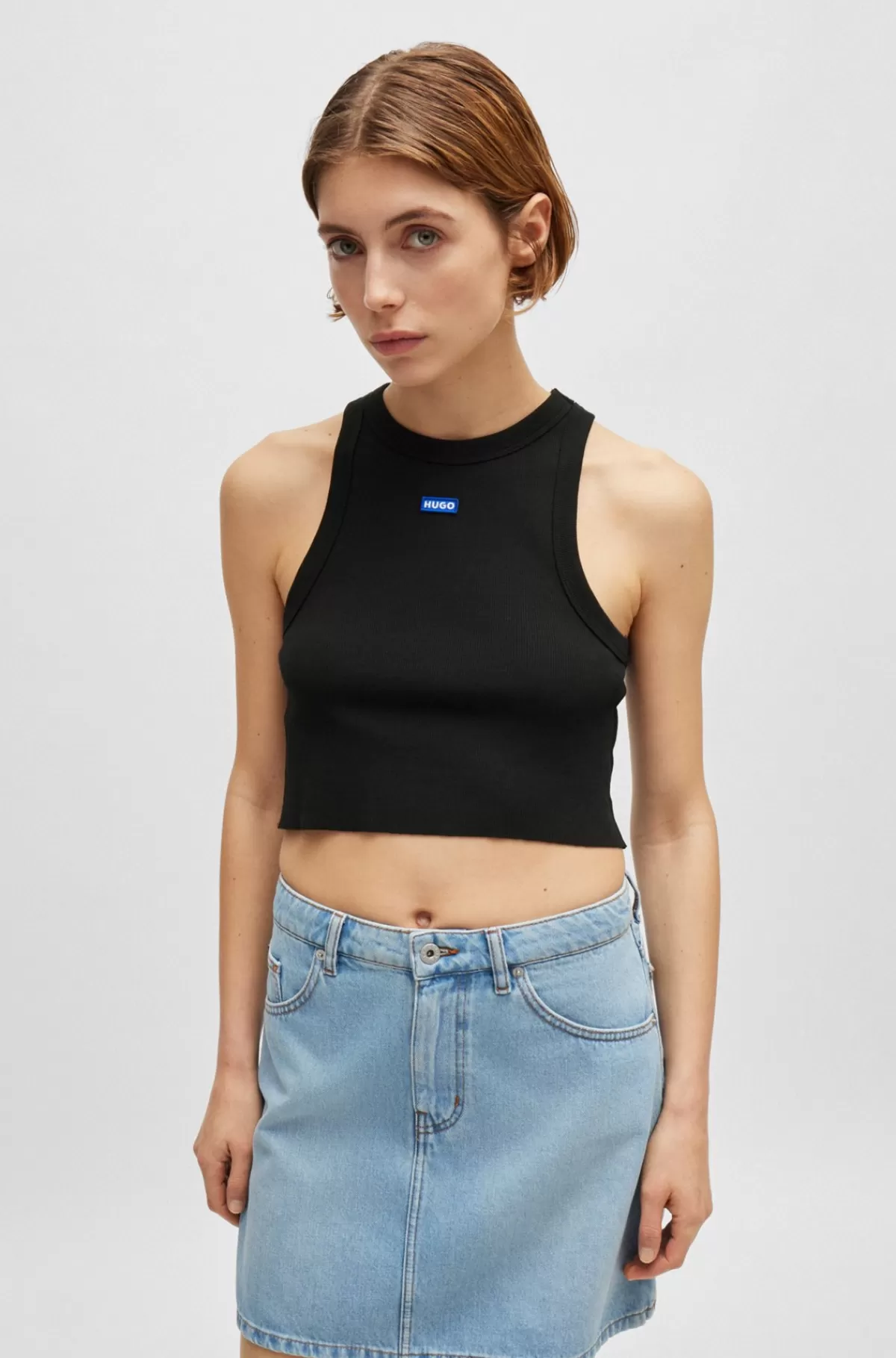 HUGO BOSS Tanktop I Bomuld Med Stræk Og Logobadge Sort Fashion
