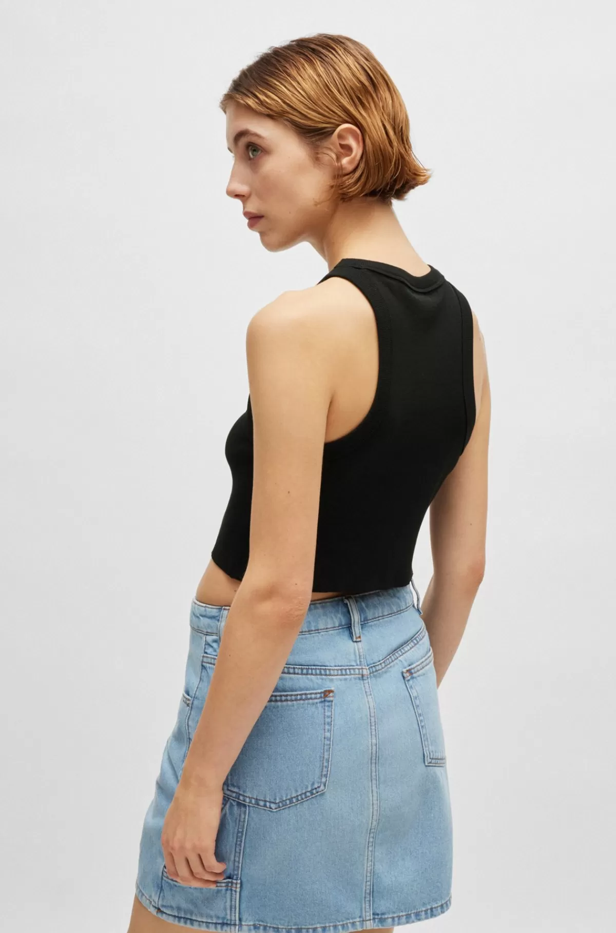 HUGO BOSS Tanktop I Bomuld Med Stræk Og Logobadge Sort Fashion