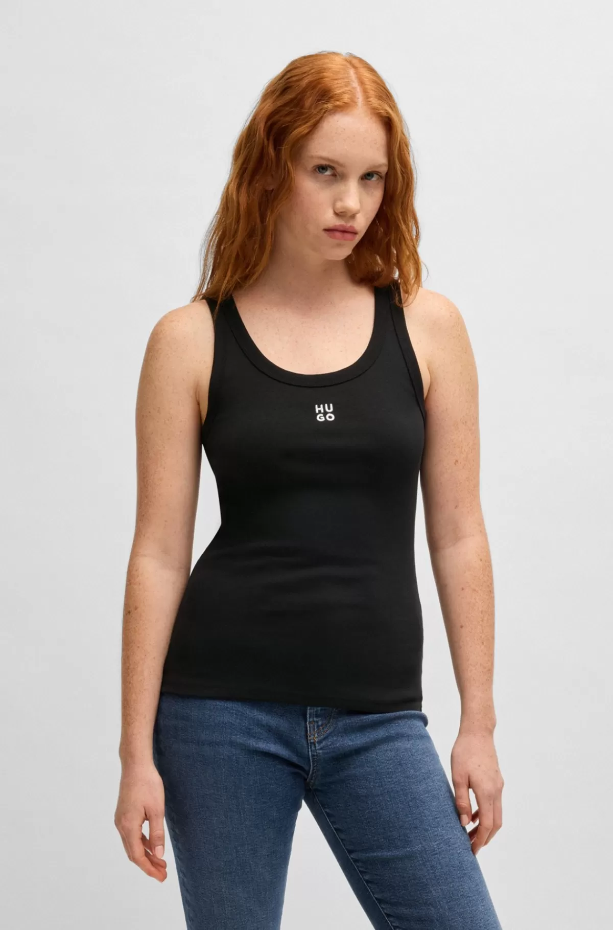 HUGO BOSS Tanktop I Bomuldsblanding Med Logo Sort Clearance