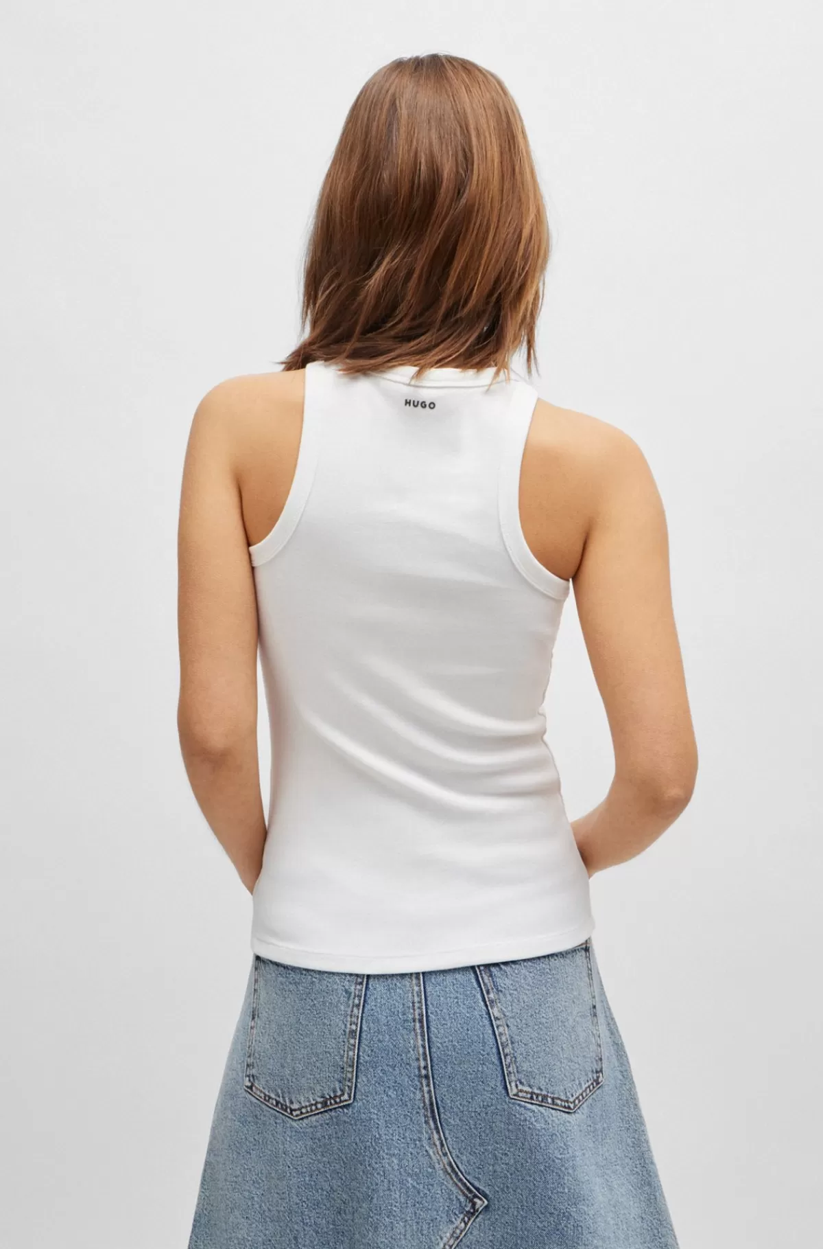 HUGO BOSS Tanktop I Bomuldsblanding Med Ribstruktur Og Logoprint Hvid Sale