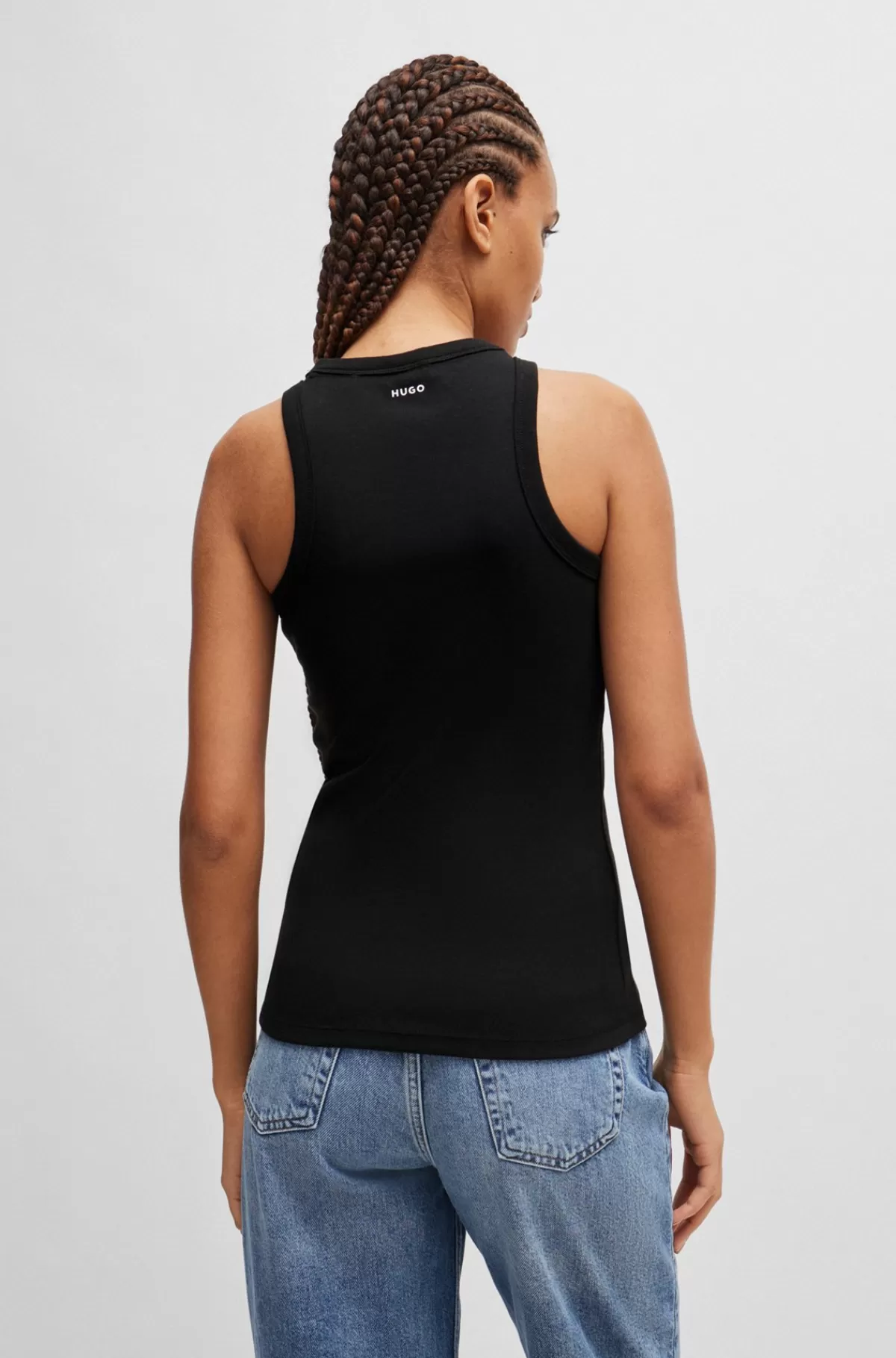HUGO BOSS Tanktop I Bomuldsblanding Med Ribstruktur Og Logoprint Sort Hot