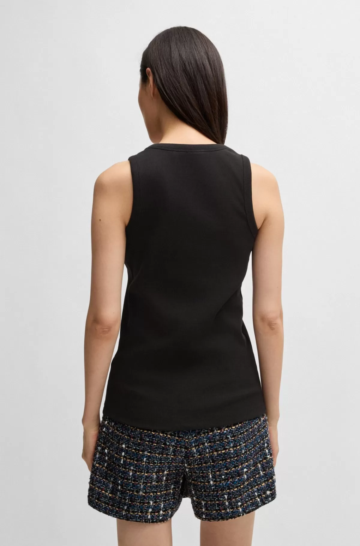 HUGO BOSS Tanktop I Bomuldsrib Med Stræk Og Krystallogo Sort Cheap