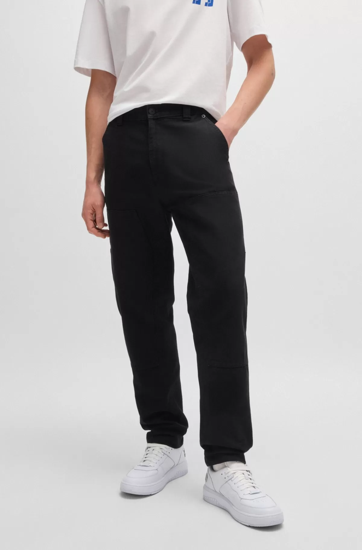 HUGO BOSS Tapered Fit Bukser I Bomuldskanvas Sort Outlet