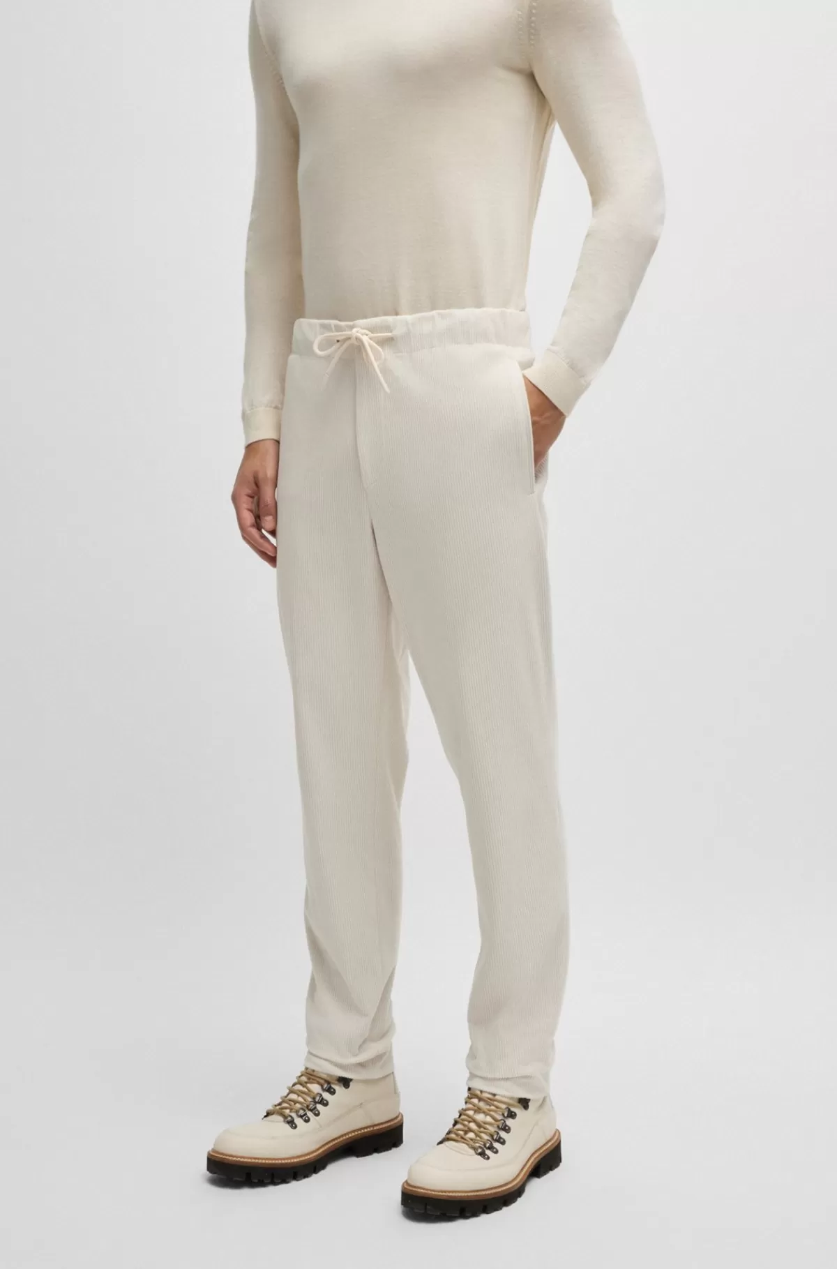 HUGO BOSS Tapered Fit Bukser I Performancefløjl Hvid Best Sale