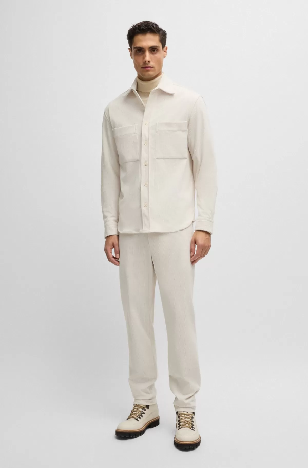 HUGO BOSS Tapered Fit Bukser I Performancefløjl Hvid Best Sale