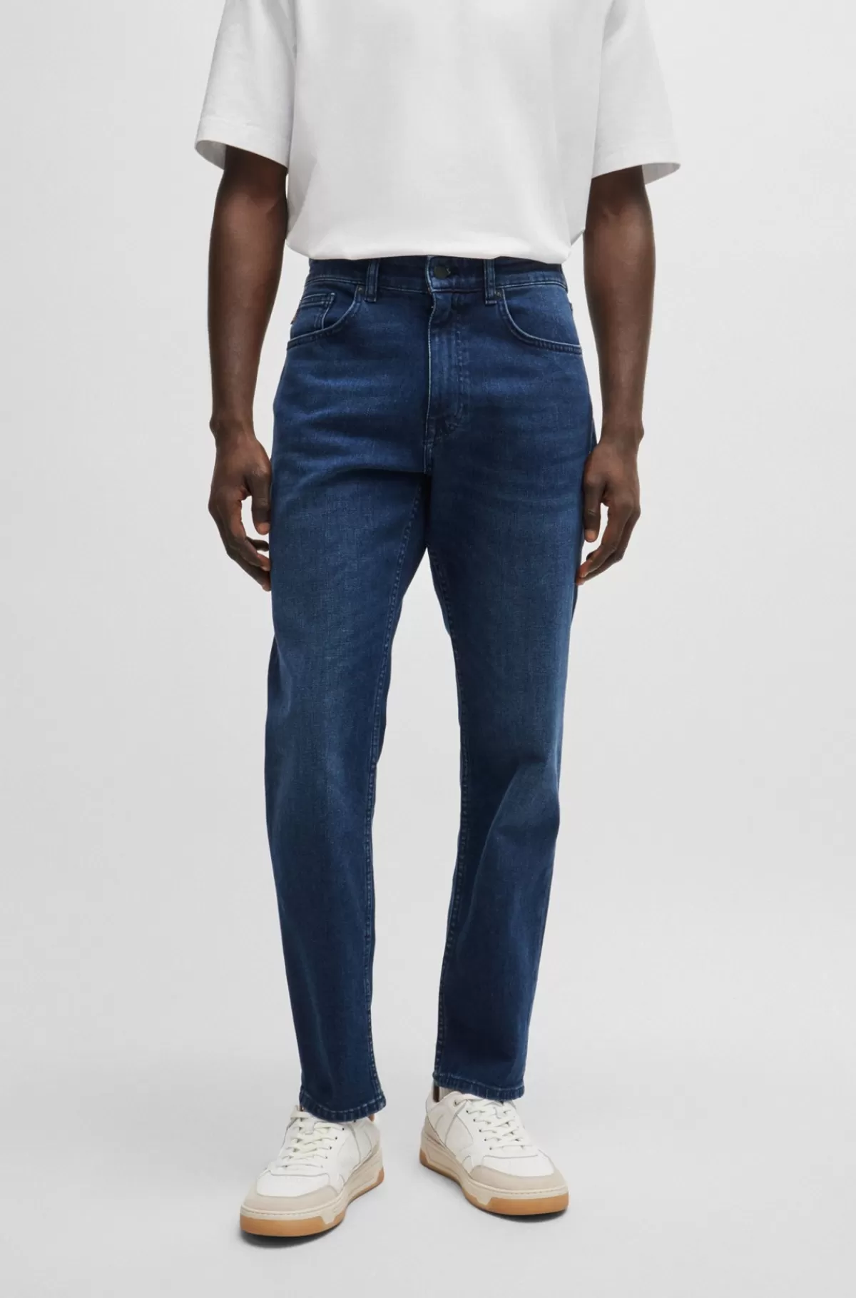 HUGO BOSS Tapered Fit Jeans I Blå Denim Med Behageligt Stræk Mørkeblå Shop