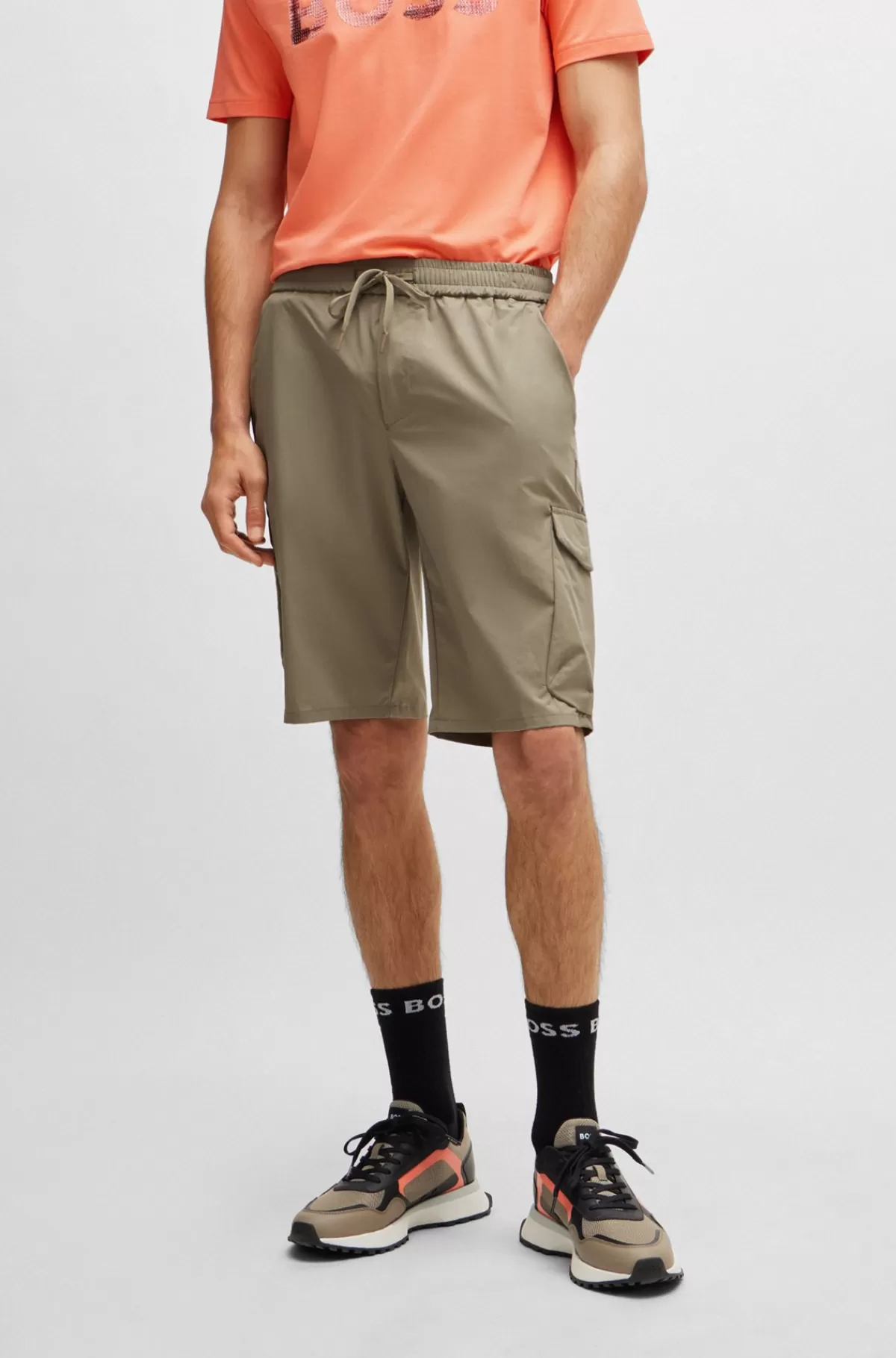 HUGO BOSS Tapered Fit Shorts I Strygelet, Hurtigtørrende Poplin Lysegrøn Clearance