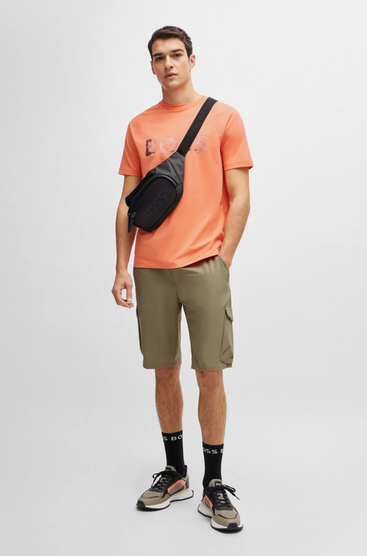 HUGO BOSS Tapered Fit Shorts I Strygelet, Hurtigtørrende Poplin Lysegrøn Clearance