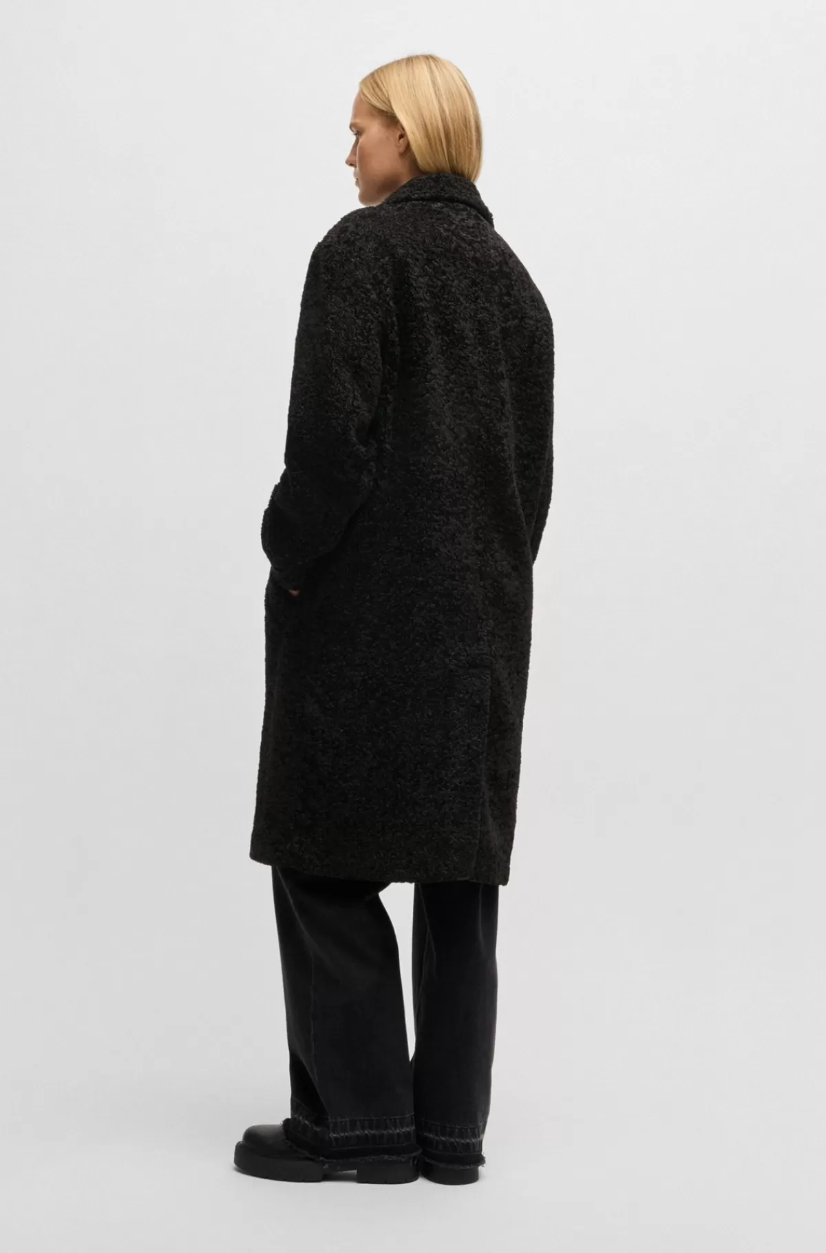 HUGO BOSS Teddyfrakke Med Mønstrede Knapper Sort Cheap