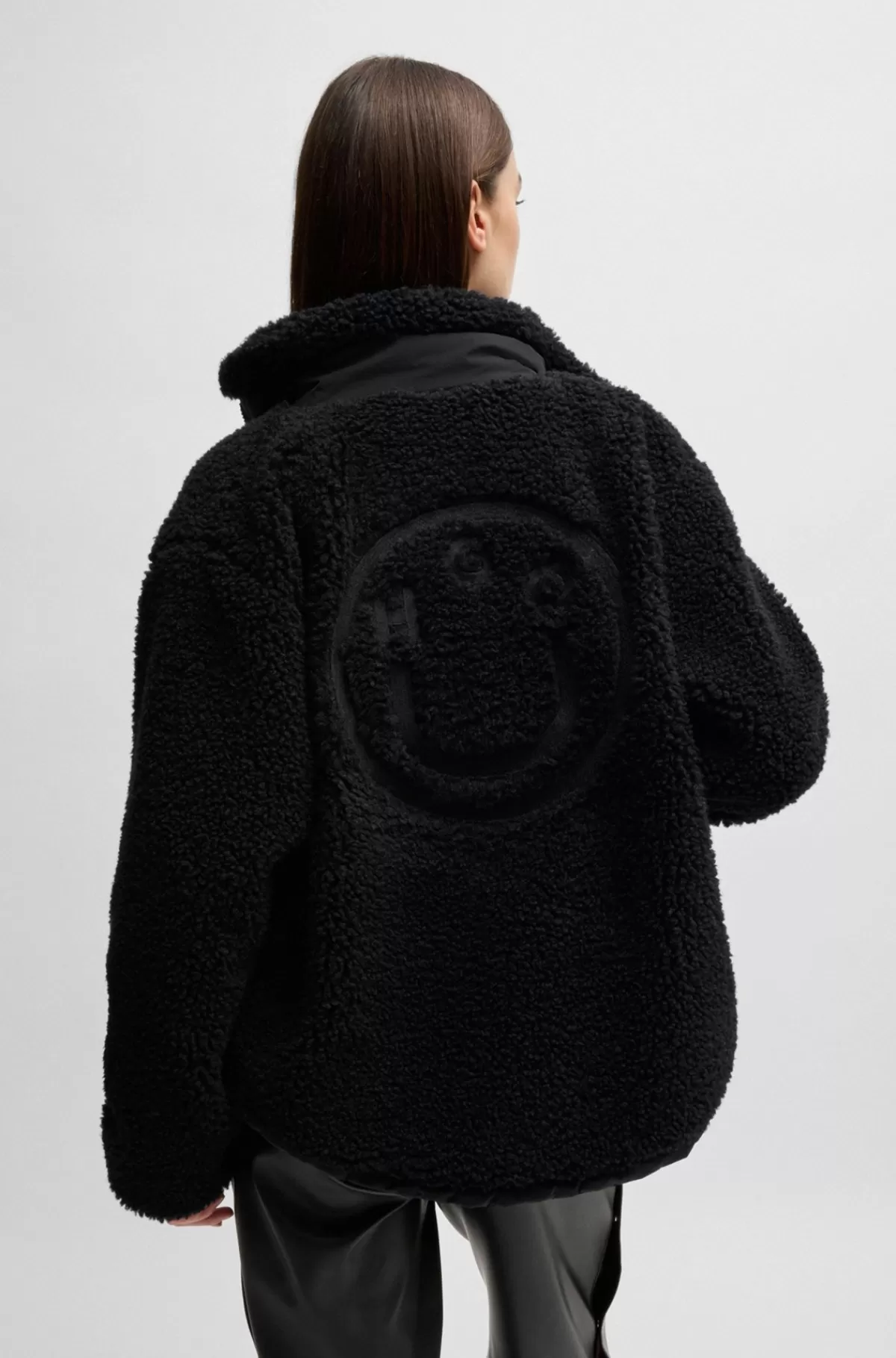 HUGO BOSS Teddyjakke Med Lynlås Og Happy HUGO Logo Sort Online