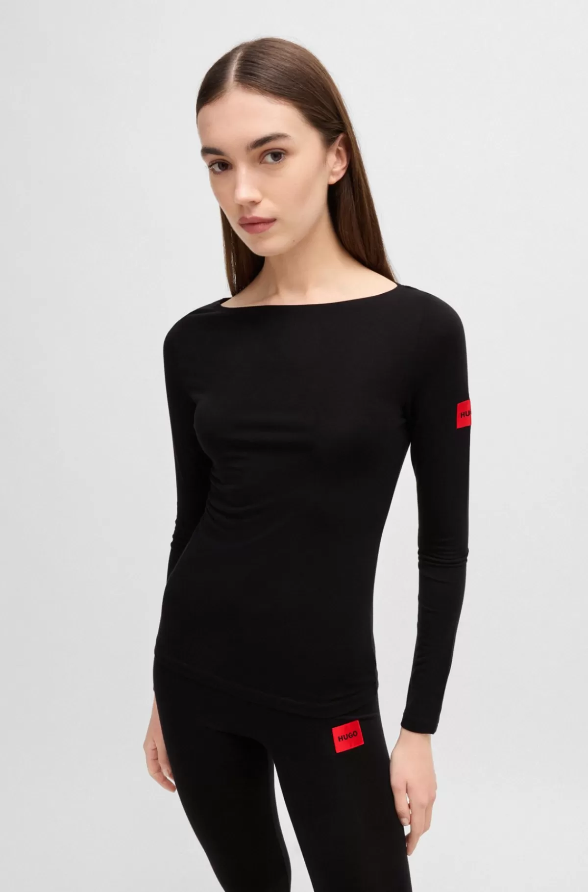 HUGO BOSS Termisk Top Med Slim Fit Og Rød Logomærkat Sort Hot