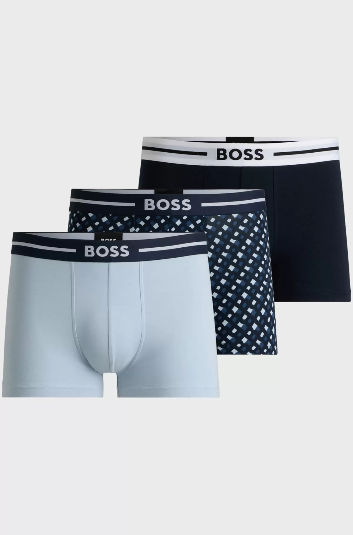 HUGO BOSS Three-pack Of Stretch-cotton Plain And Monogrammed Trunks Blå Outlet