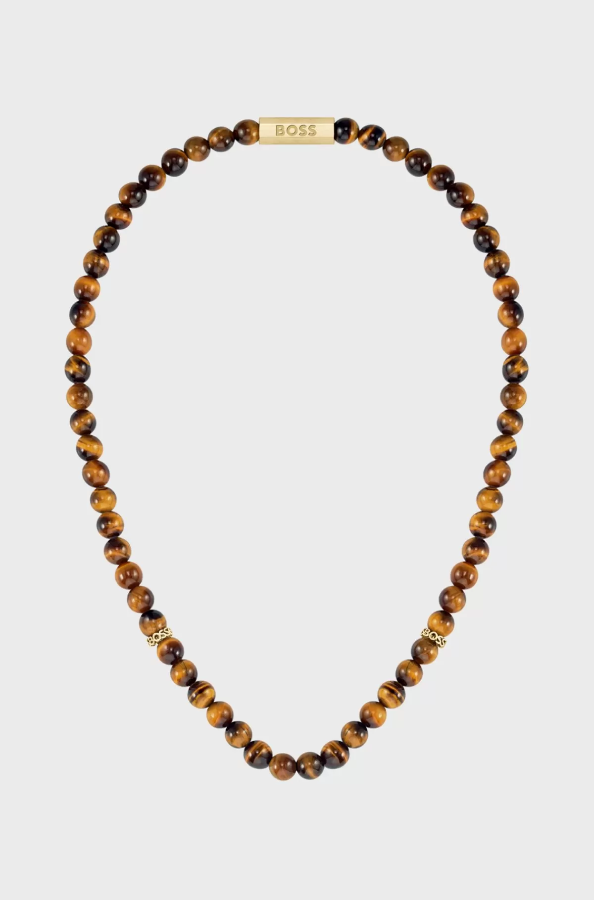 HUGO BOSS Tiger-eye Beaded Necklace With Branded Rondelles Brun Discount