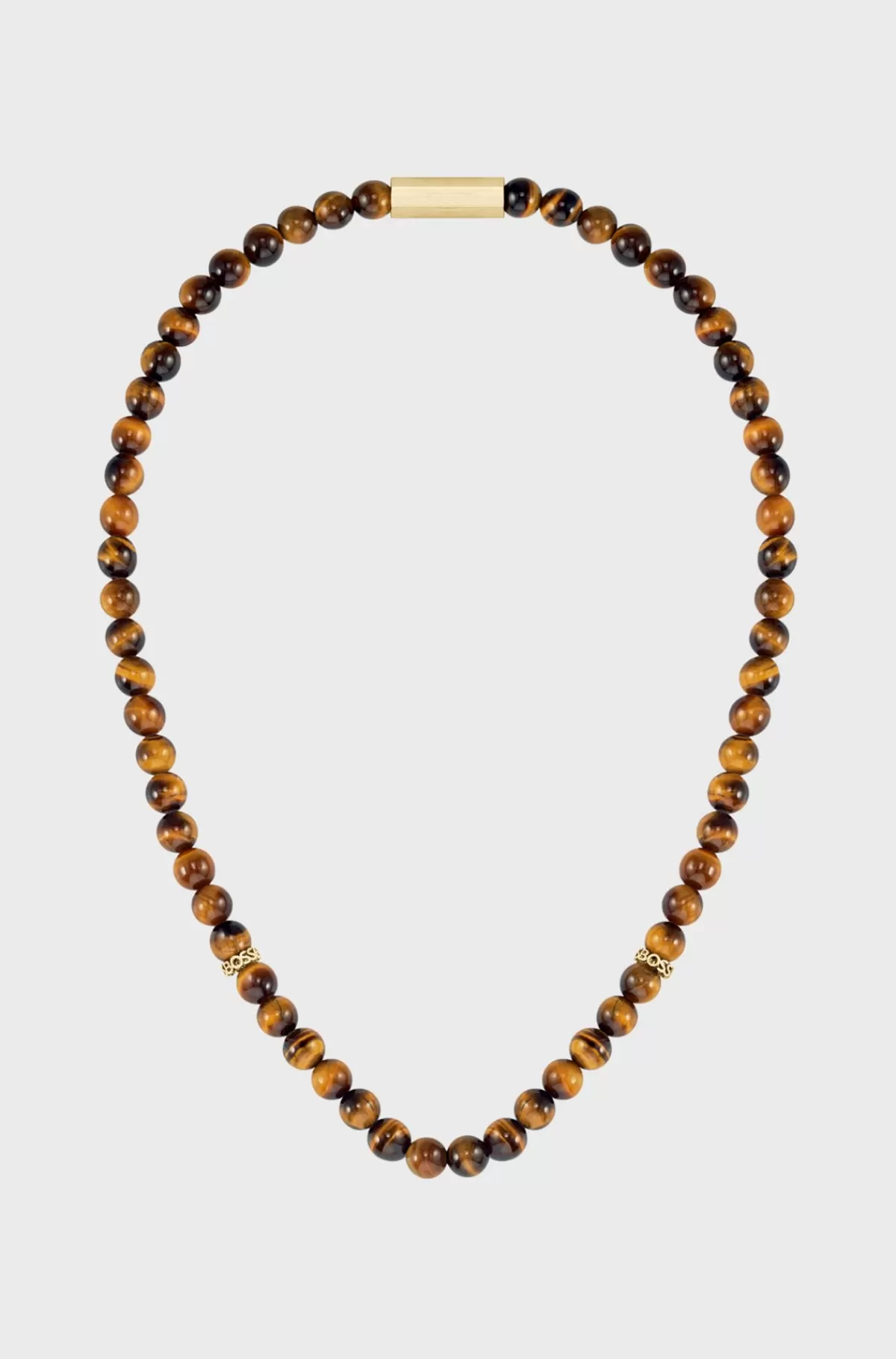 HUGO BOSS Tiger-eye Beaded Necklace With Branded Rondelles Brun Discount