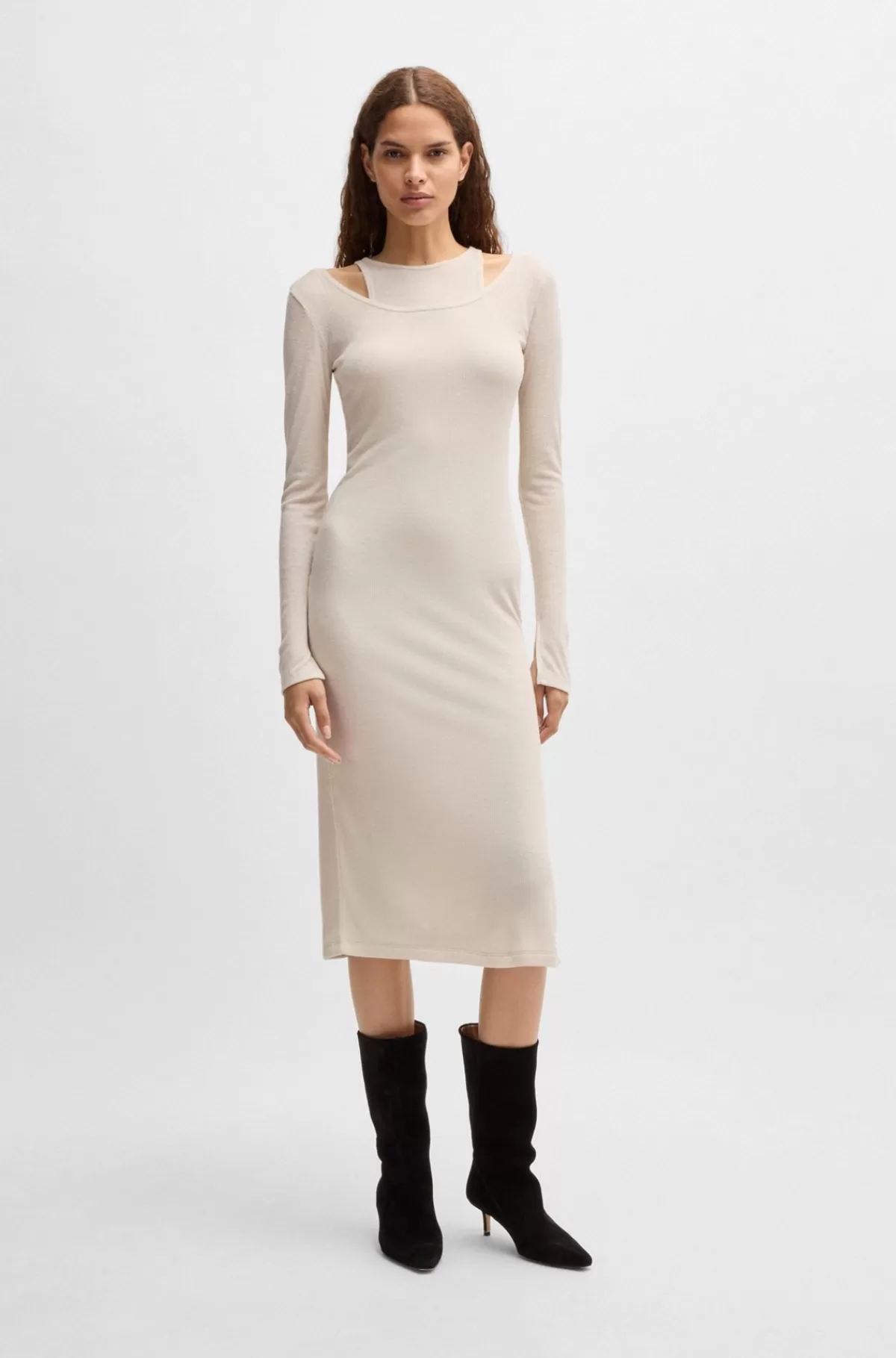 HUGO BOSS To-i-en-kjole Med Lagdelt Effekt Hvid Discount