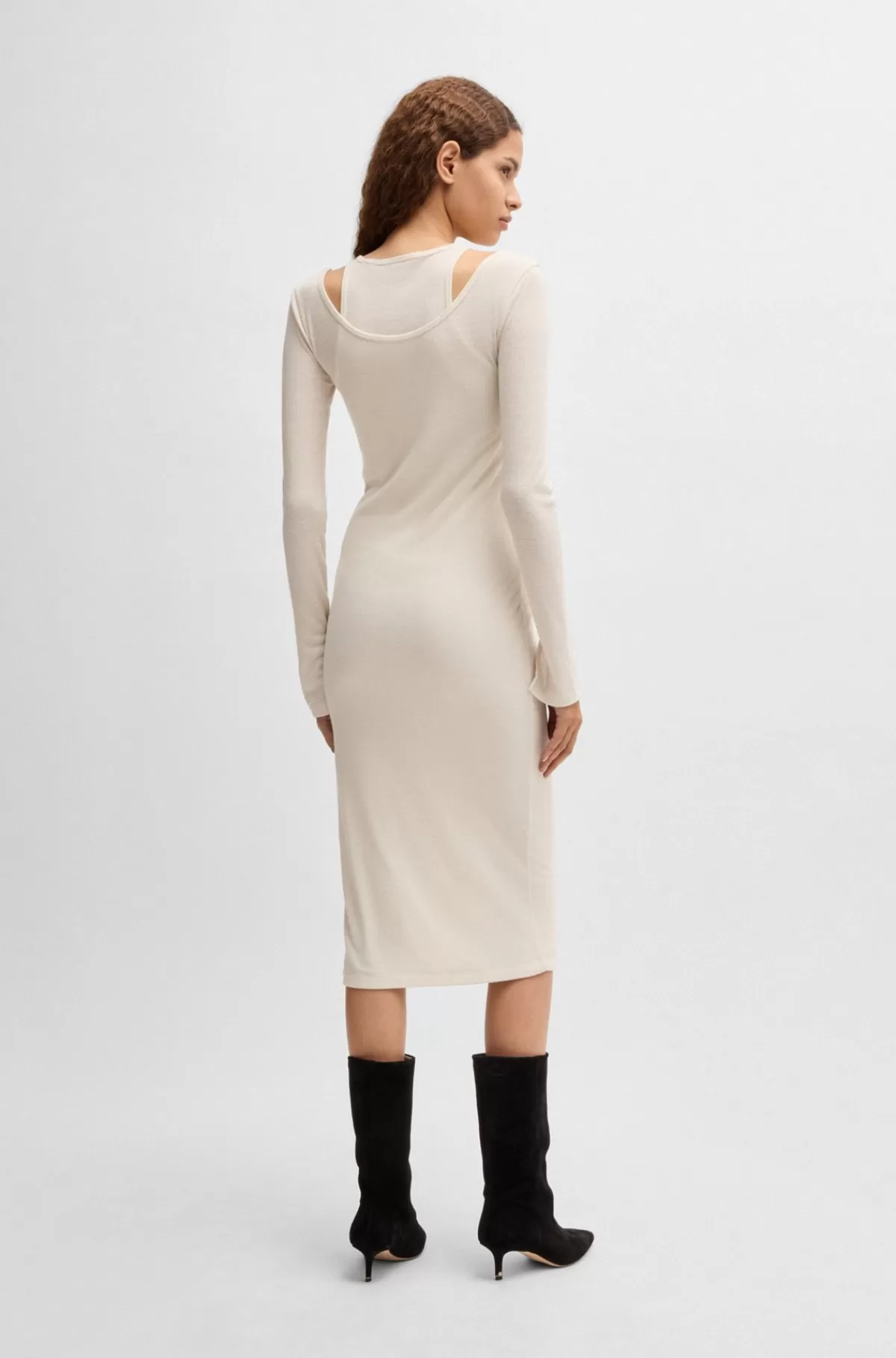 HUGO BOSS To-i-en-kjole Med Lagdelt Effekt Hvid Discount