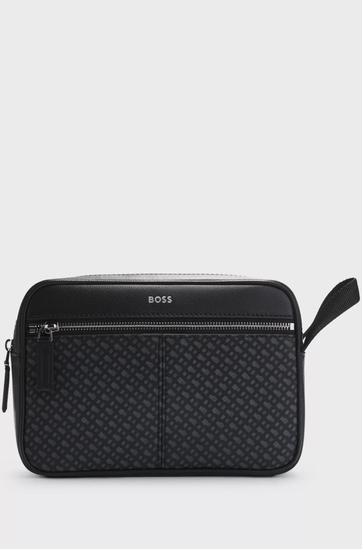 HUGO BOSS Toilettaske I Imiteret Læder Med Monogramprint På Forlommen Sort Best Sale