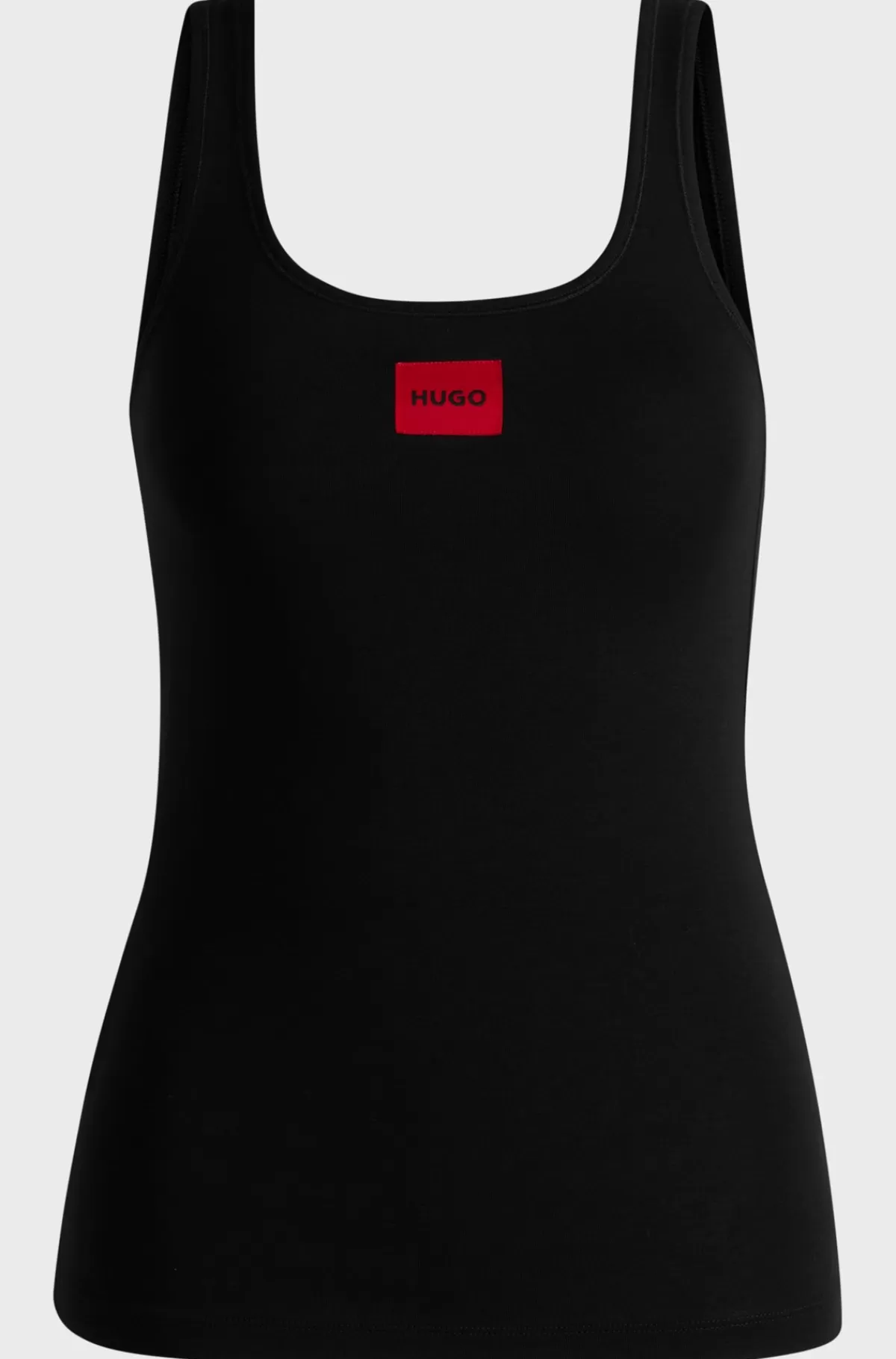 HUGO BOSS Top I Bomuld Med Stræk Og Rødt Logomærkat Sort New