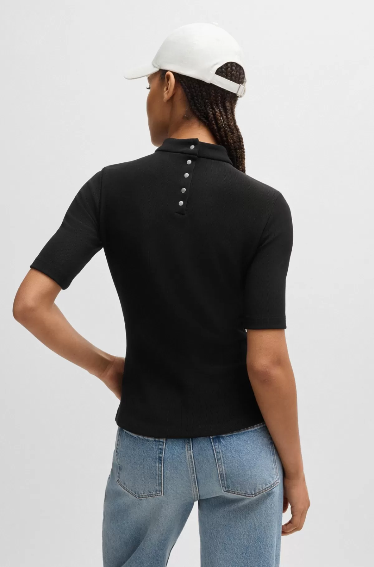 HUGO BOSS Top I Ribstrikket Jersey Med Slim Fit Og Høj Hals Sort Shop