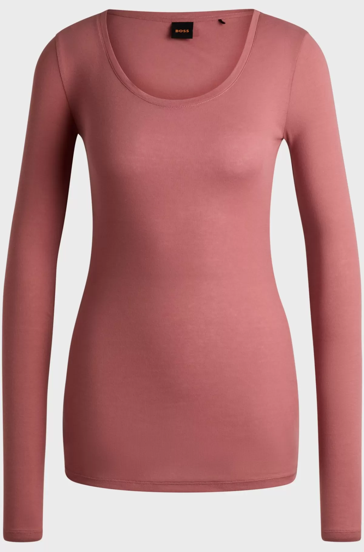 HUGO BOSS Top Med Lange ærmer I Bomuld Med Stræk Og Ribstruktur Lys pink Store