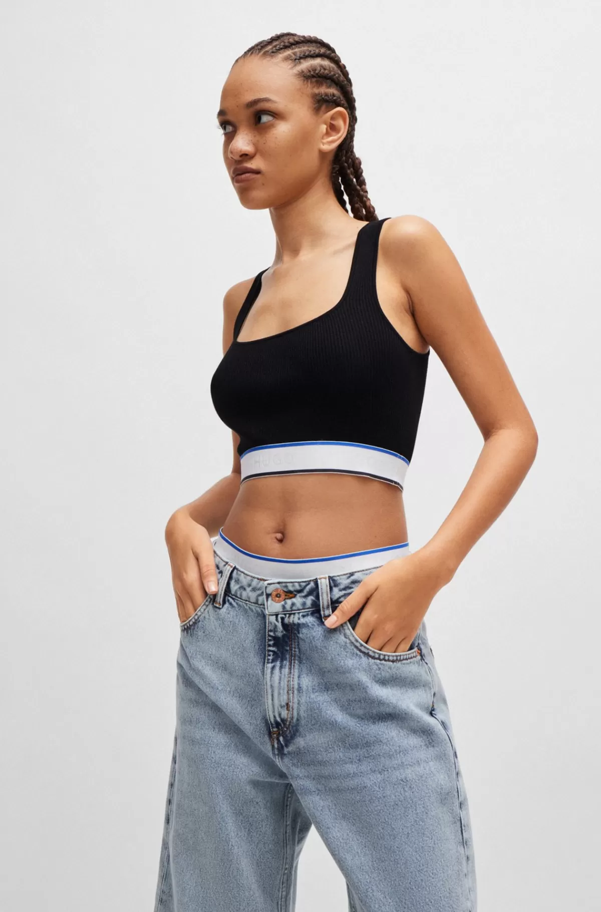 HUGO BOSS Top Med Ribstruktur, Slim Fit Og Gentaget Branding Sort Store