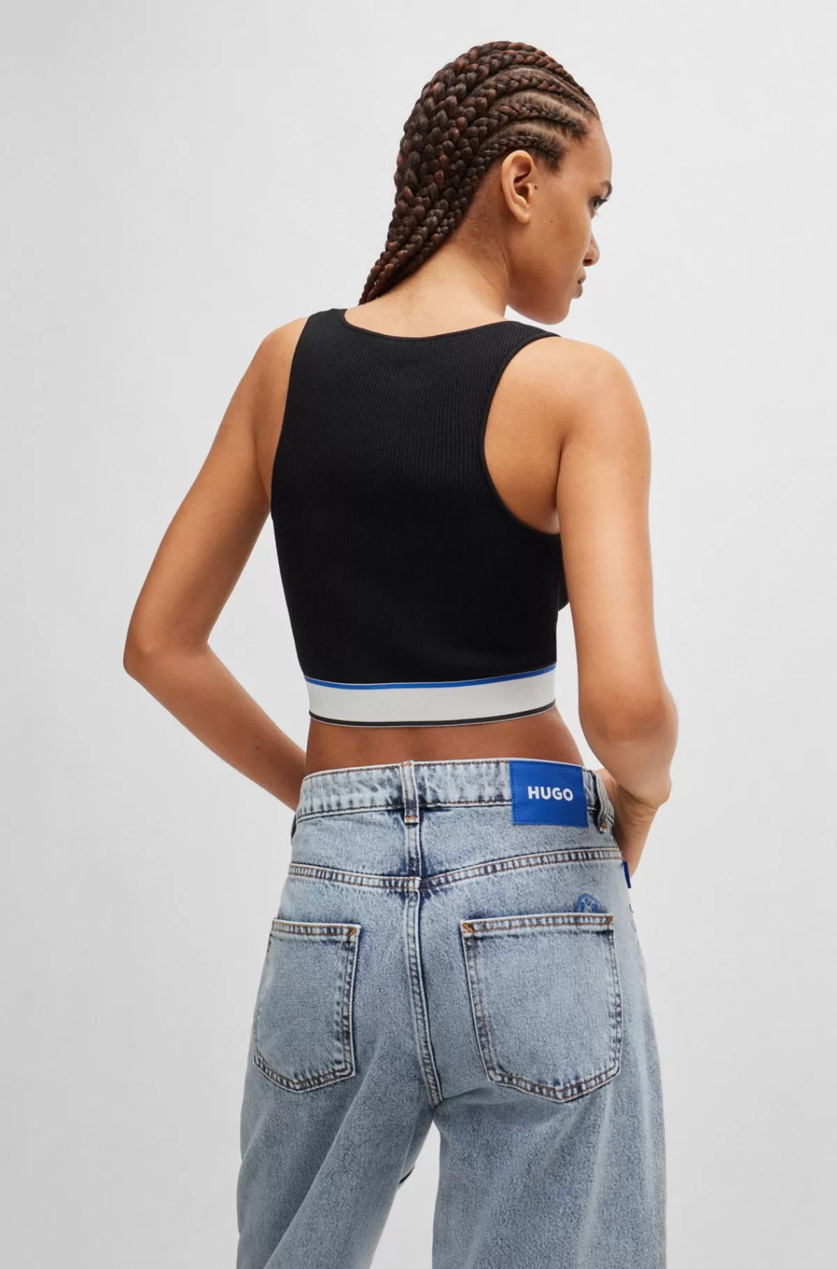 HUGO BOSS Top Med Ribstruktur, Slim Fit Og Gentaget Branding Sort Store