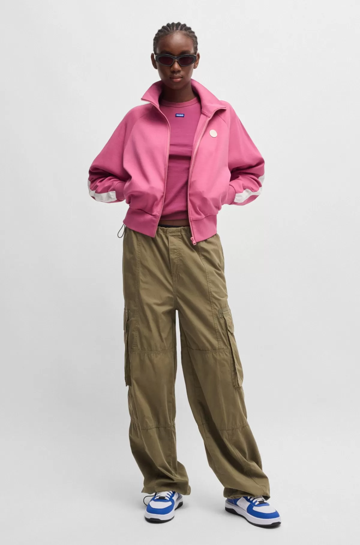 HUGO BOSS Top Med Slim Fit Top Af Strækbomuld Med Blåt Logobadge Pink Outlet