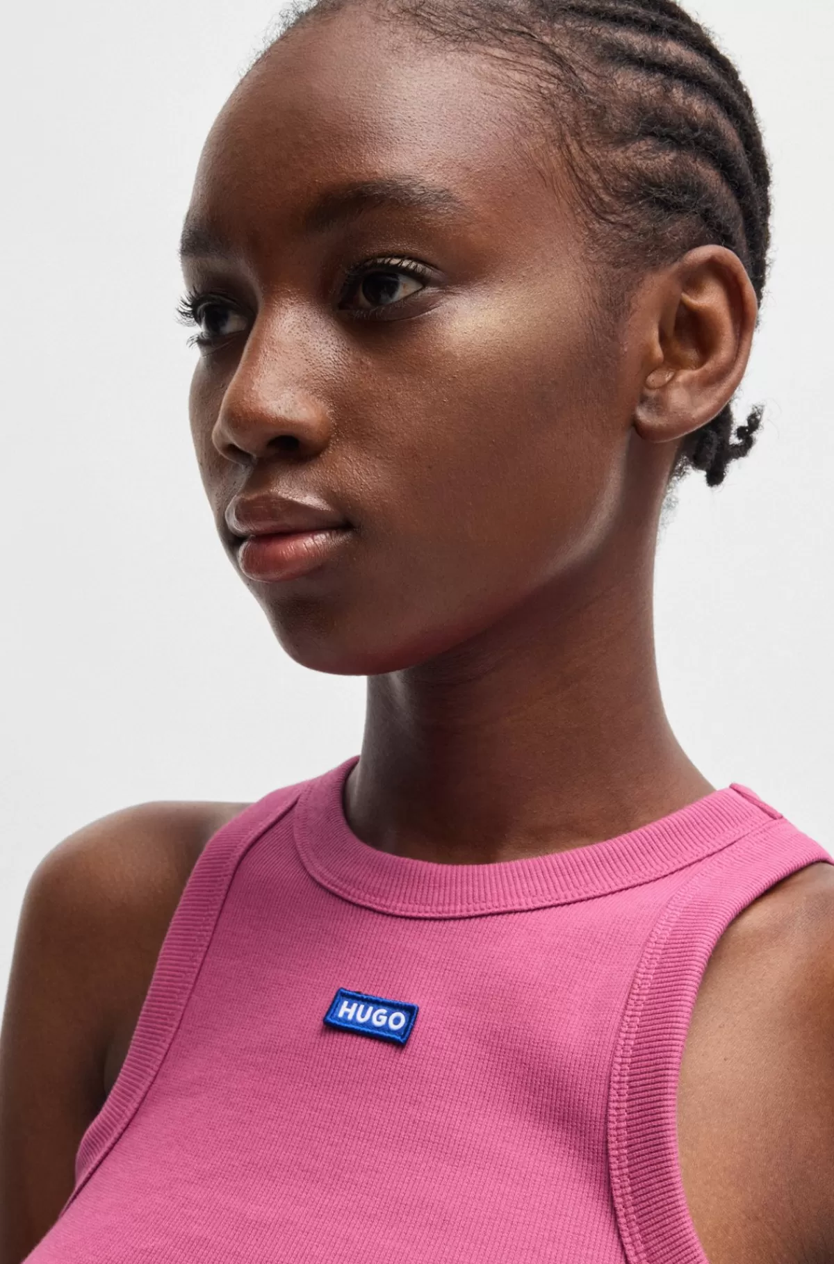 HUGO BOSS Top Med Slim Fit Top Af Strækbomuld Med Blåt Logobadge Pink Outlet