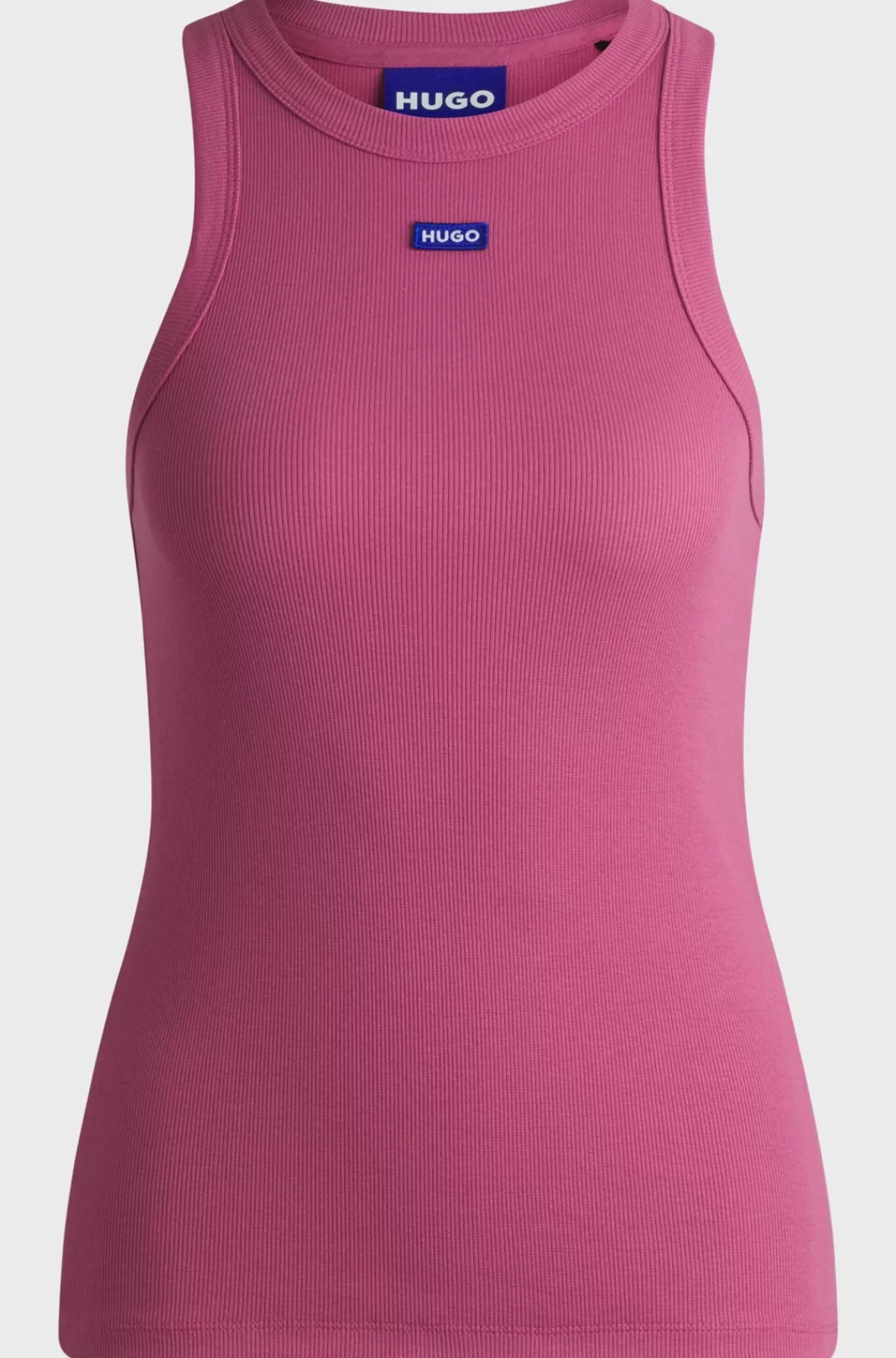 HUGO BOSS Top Med Slim Fit Top Af Strækbomuld Med Blåt Logobadge Pink Outlet