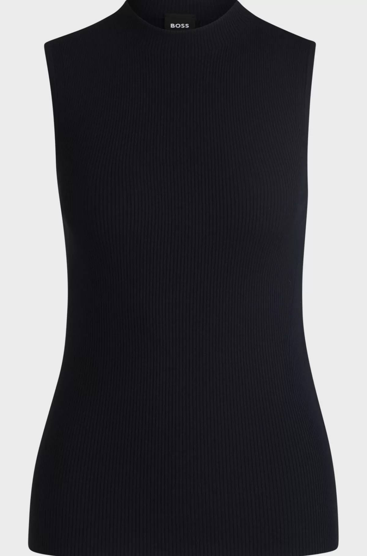 HUGO BOSS Top Uden ærmer Med Lav Rullekrave I Ribstof Mørkeblå Cheap