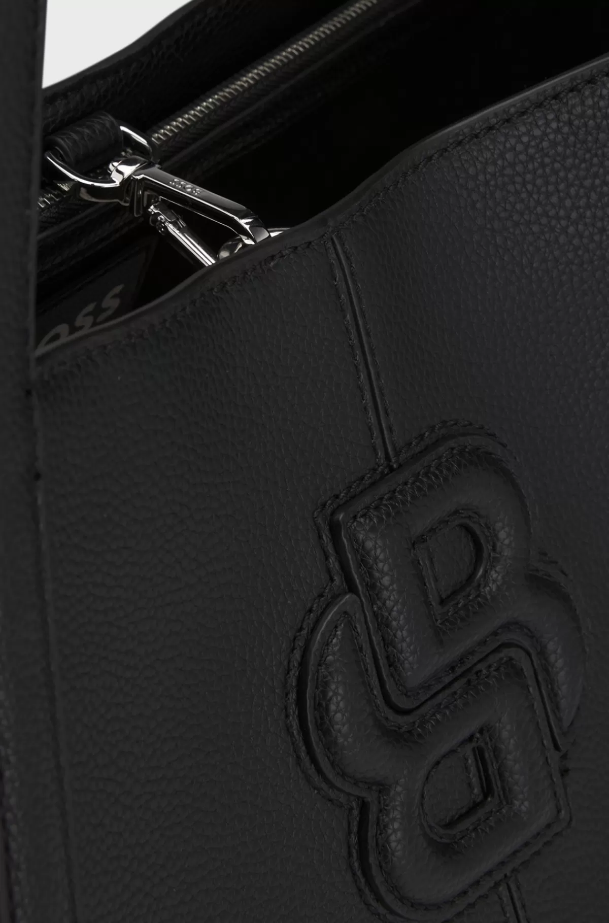HUGO BOSS Tote Bag I Imiteret Kornet Læder Med Dobbelt B-monogram Sort Sale