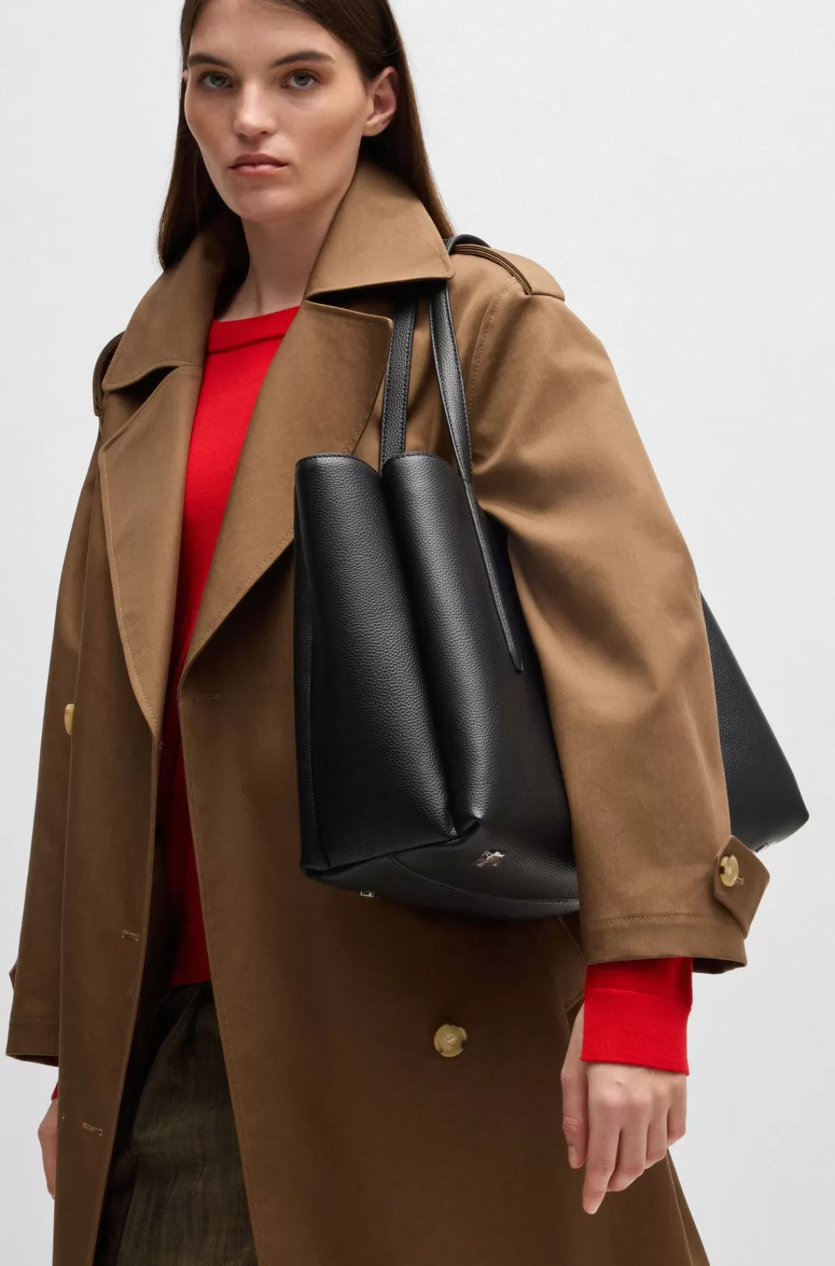 HUGO BOSS Tote Bag I Imiteret Kornet Læder Med Dobbelt B-monogram Sort Sale