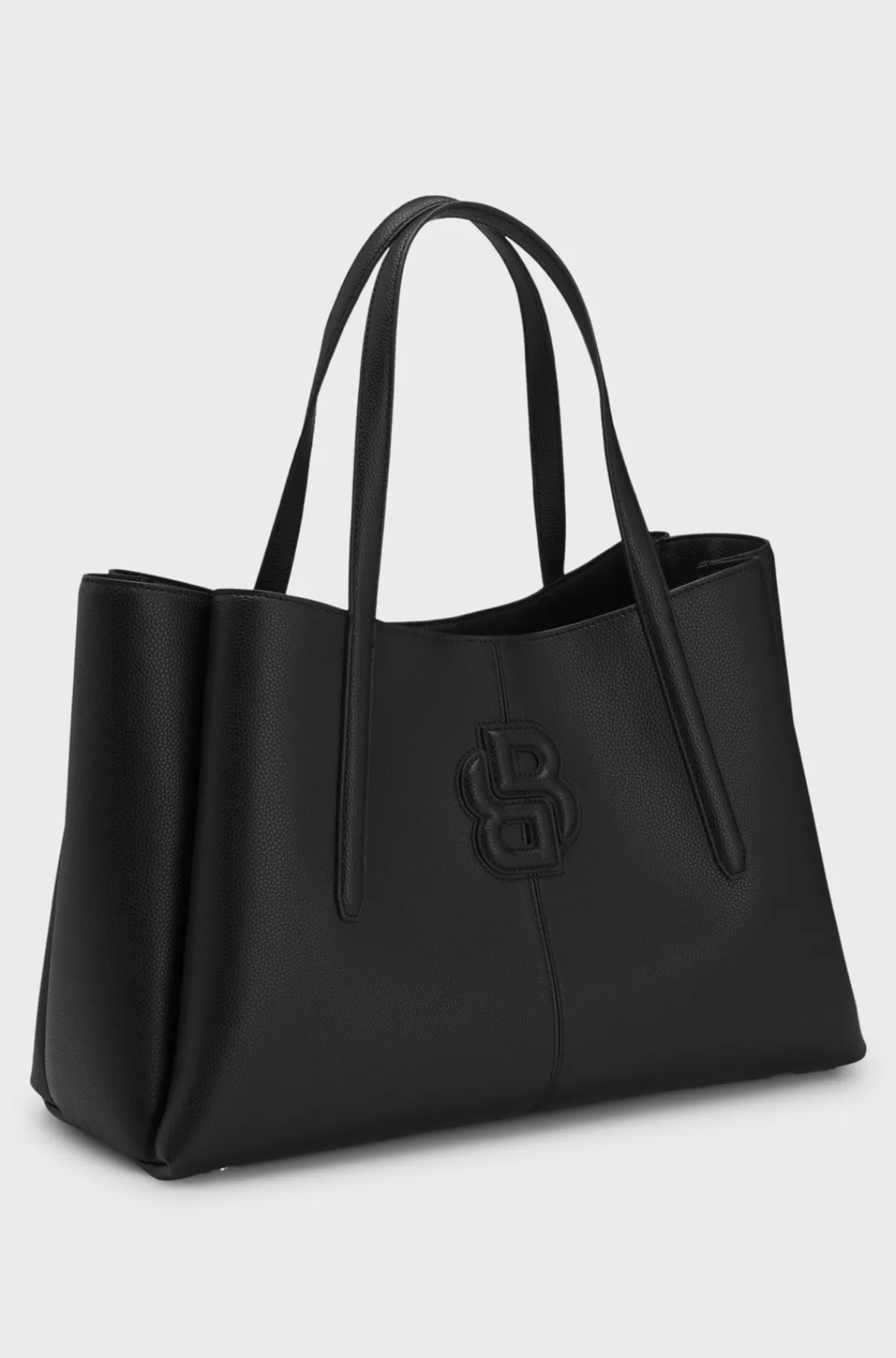 HUGO BOSS Tote Bag I Imiteret Kornet Læder Med Dobbelt B-monogram Sort Sale
