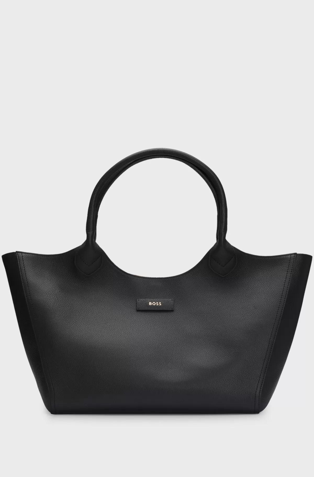 HUGO BOSS Tote Bag I Kornet Læder Med Polerede Logobogstaver Sort Flash Sale