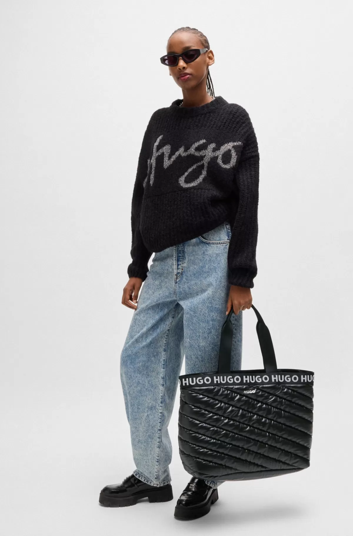 HUGO BOSS Tote Bag Med Logodetaljer Og Diagonal Quiltning Sort Best Sale