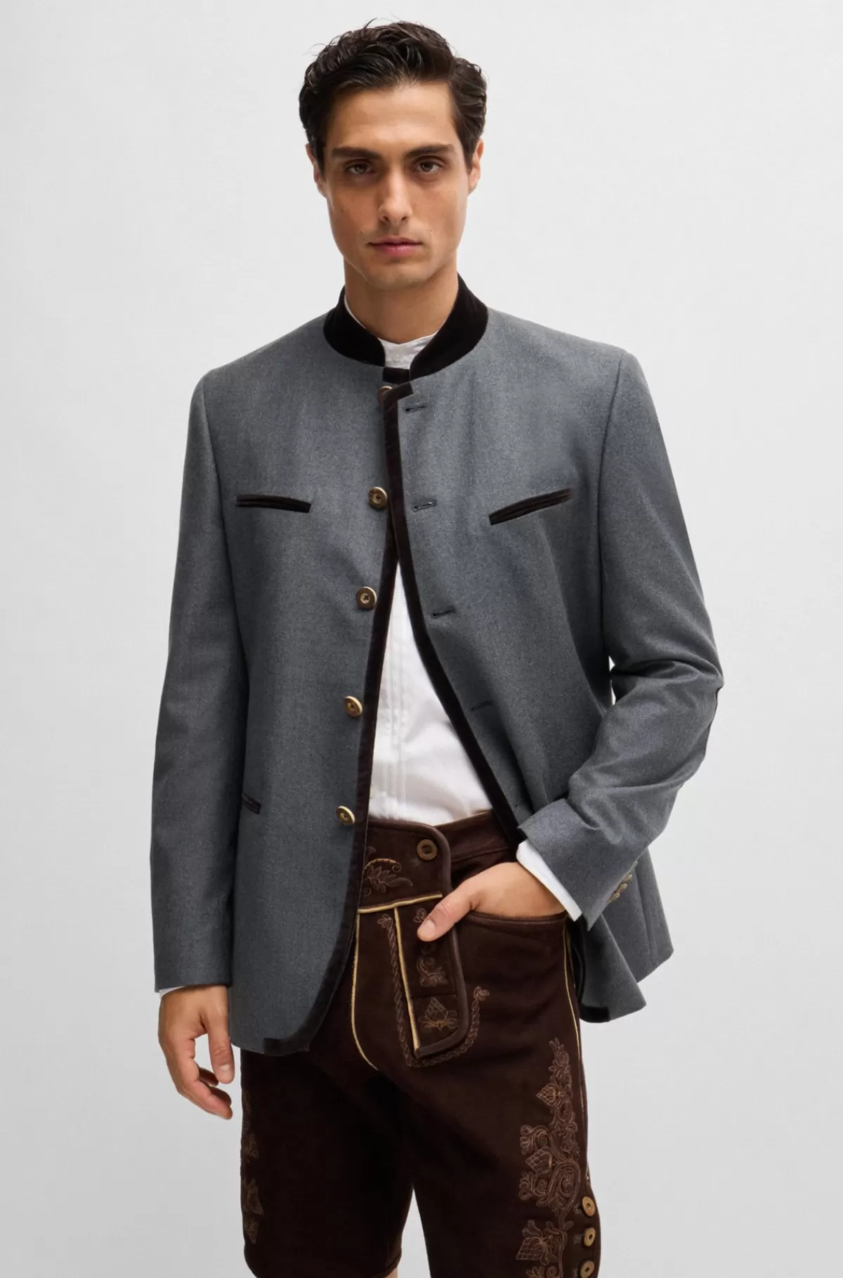 HUGO BOSS Trachten-jakke I Flannel Af Ny Uld Grå Best Sale