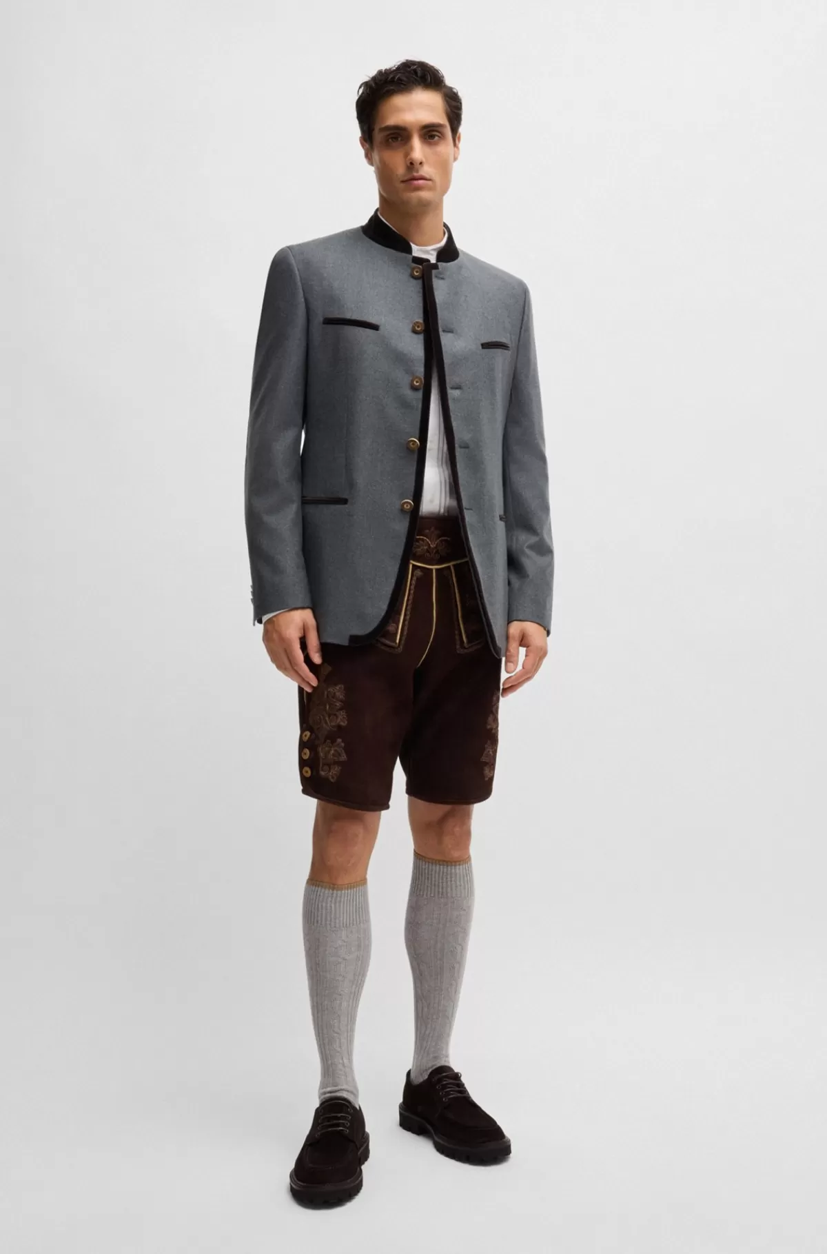 HUGO BOSS Trachten-jakke I Flannel Af Ny Uld Grå Best Sale