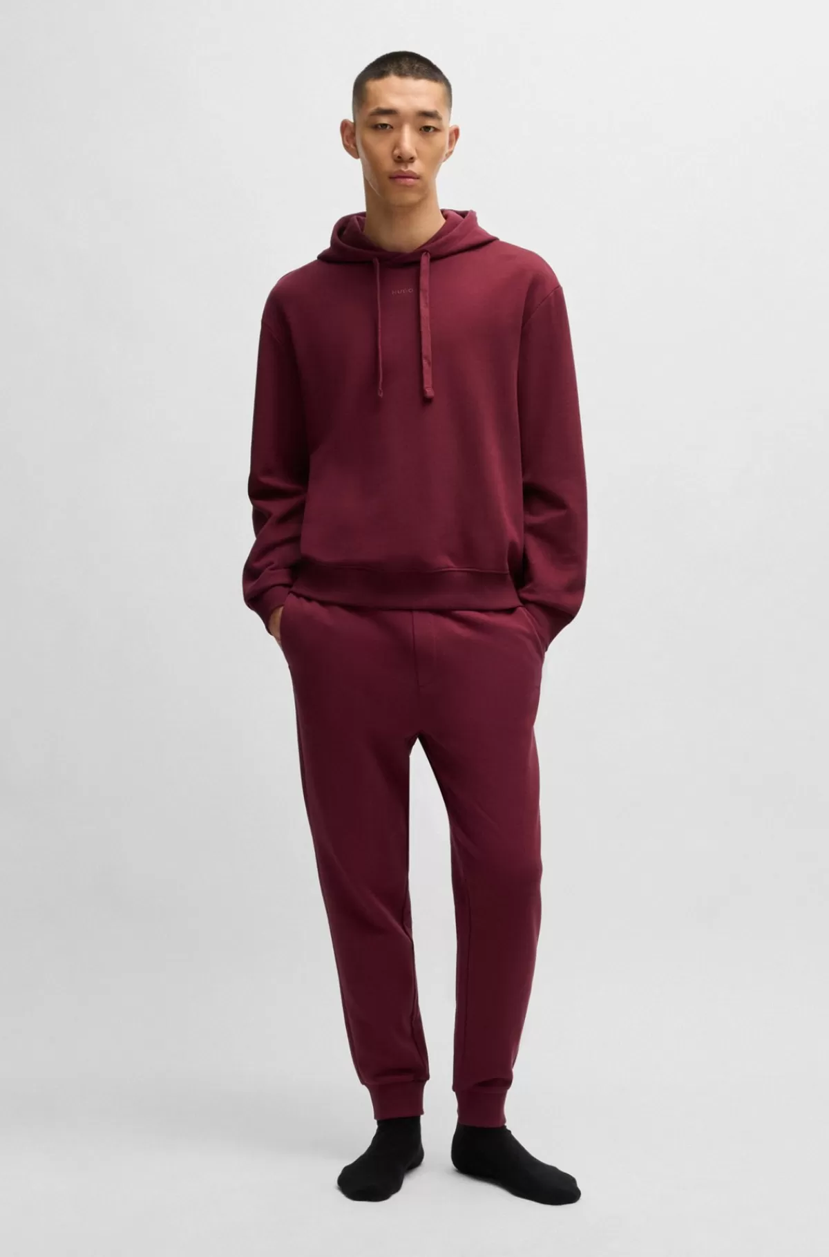 HUGO BOSS Tracksuit I Sweatkvalitet Af Bomuld Med Relaxed Fit Og Kontrastlogoer Mørkerød Flash Sale