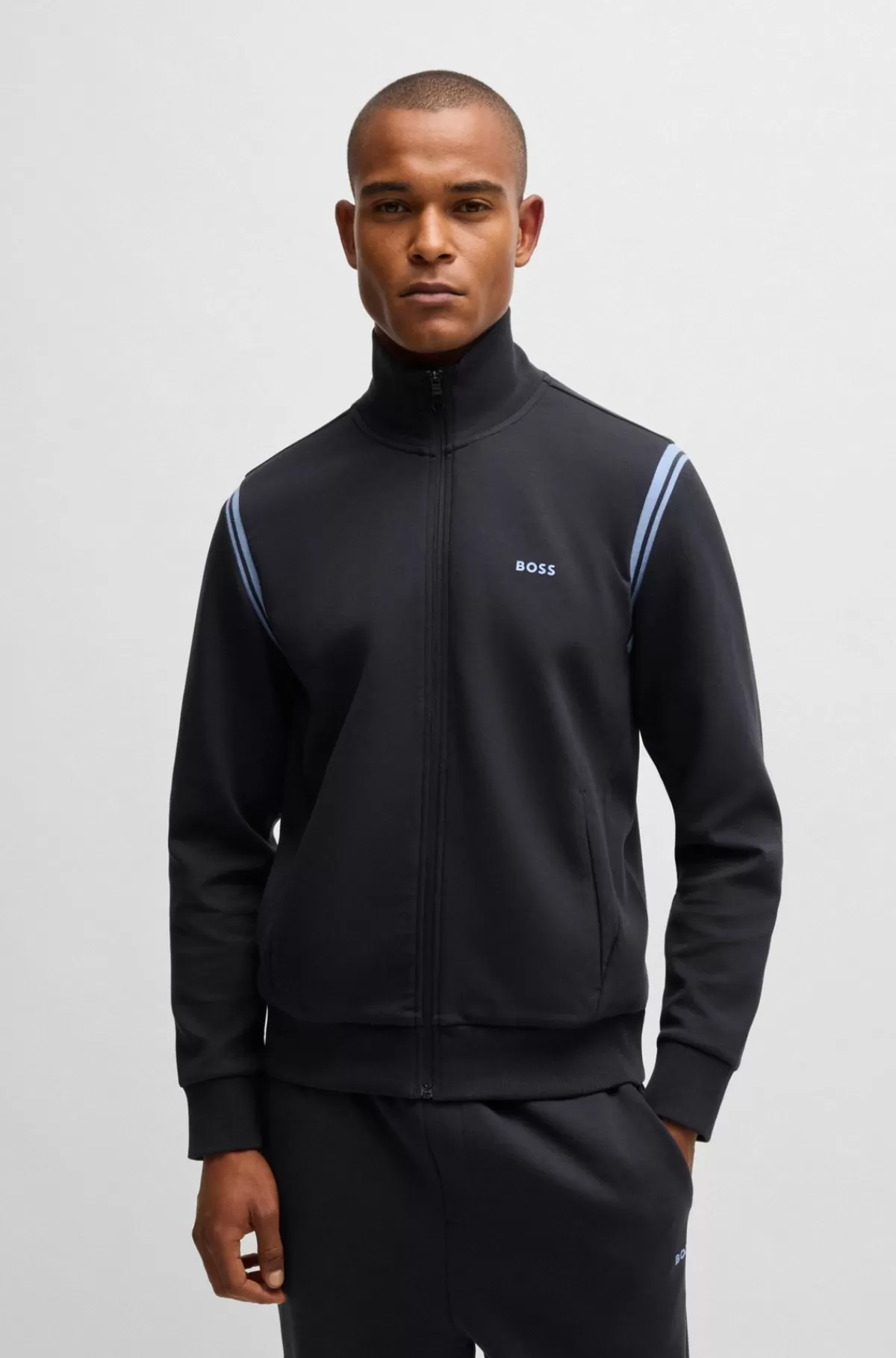 HUGO BOSS Tracksuit Med Regular Fit I Bomuld Med Stræk Og Stribede Bånd Mørkeblå Discount