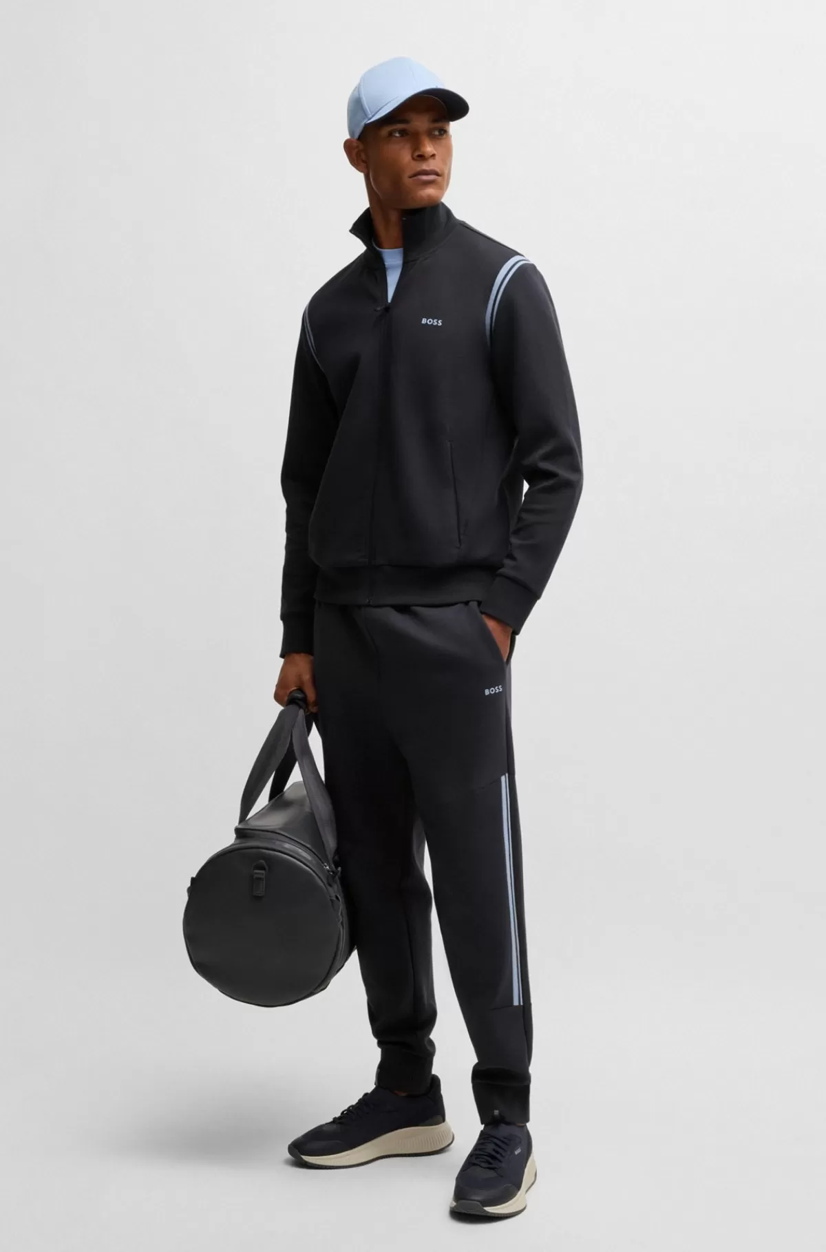 HUGO BOSS Tracksuit Med Regular Fit I Bomuld Med Stræk Og Stribede Bånd Mørkeblå Discount